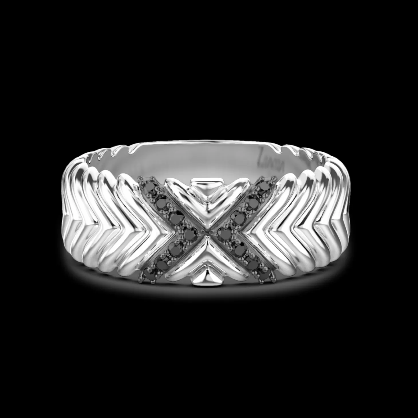 Zancan Gioielli Anello A Fascia Zancan In Argento Con Pietre Nere.> Anelli