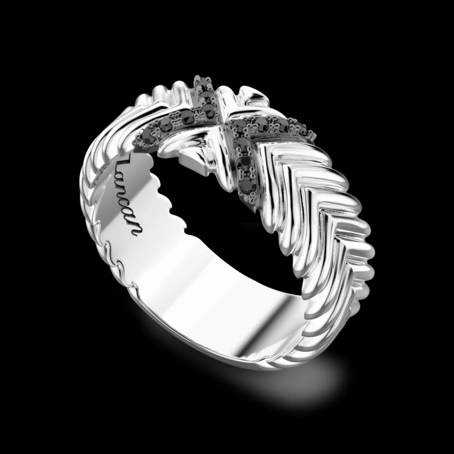 Zancan Gioielli Anello A Fascia Zancan In Argento Con Pietre Nere.> Anelli