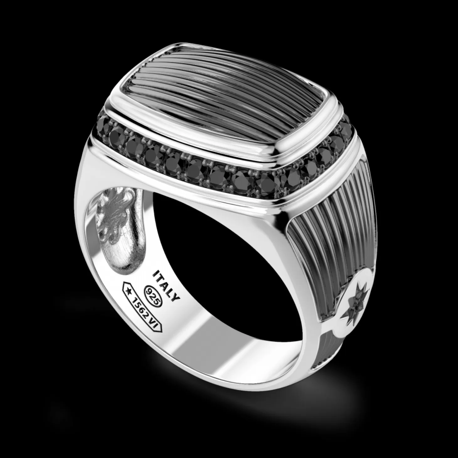 Zancan Gioielli Anello Chevalier Zancan In Argento Con Pietre Nere.> Anelli