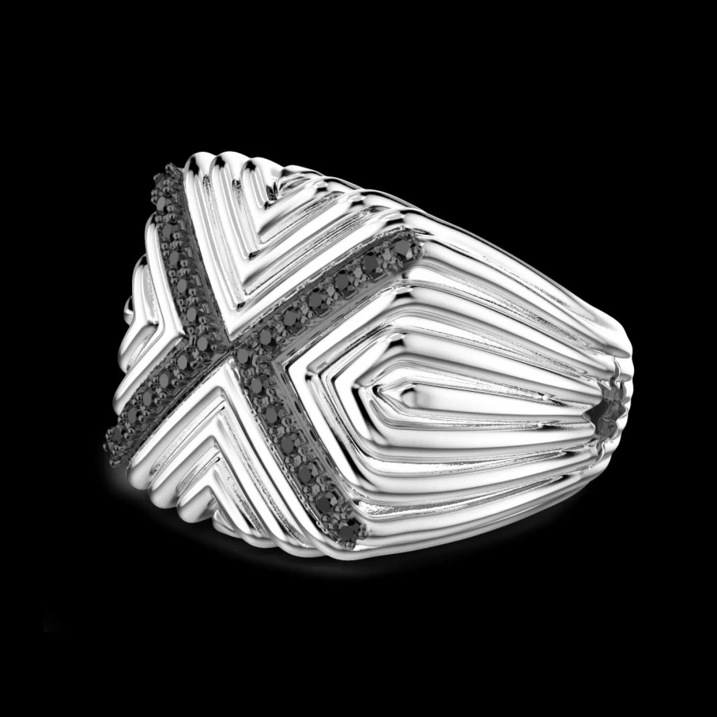 Zancan Gioielli Anello Chevalier Zancan In Argento Con Pietre Nere.> Anelli