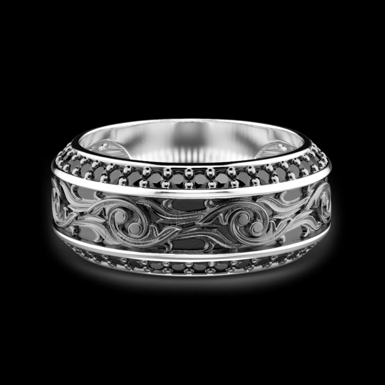 Zancan Gioielli Anello Zancan In Argento A Fede Con Pietre Nere.> Anelli