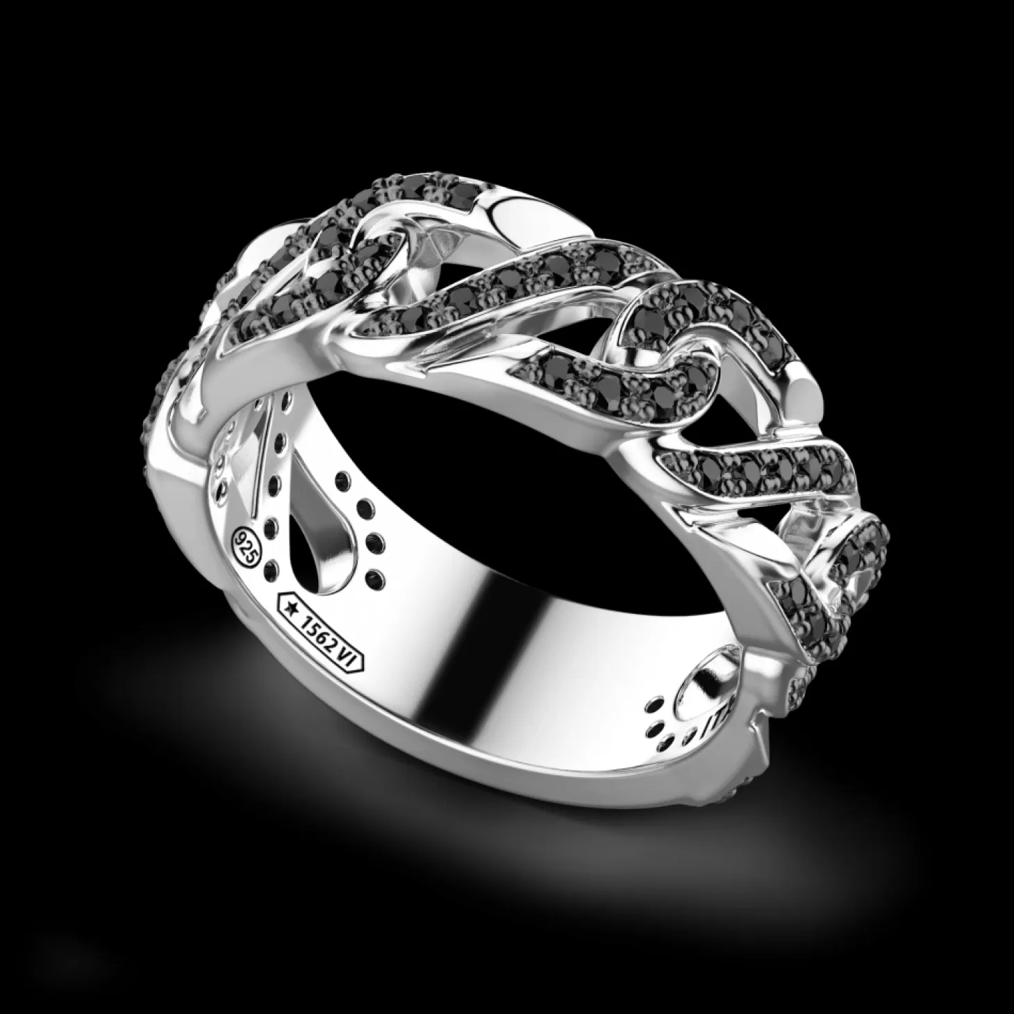 Zancan Gioielli Anello Zancan In Argento A Fede Con Pietre Nere.> Anelli