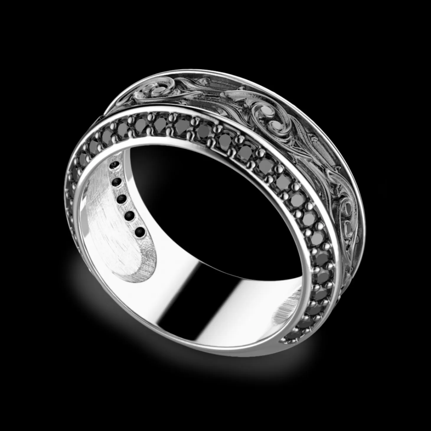 Zancan Gioielli Anello Zancan In Argento A Fede Con Pietre Nere.> Anelli