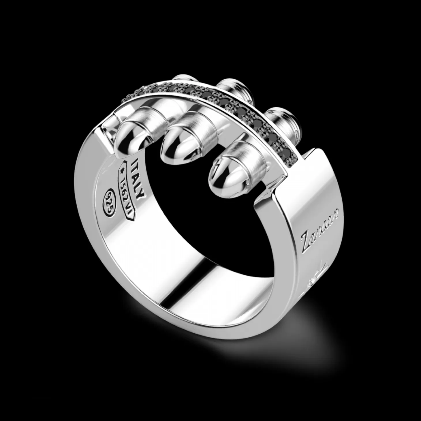 Zancan Gioielli Anello Zancan In Argento A Proiettili Con Pietre Nere.> Anelli