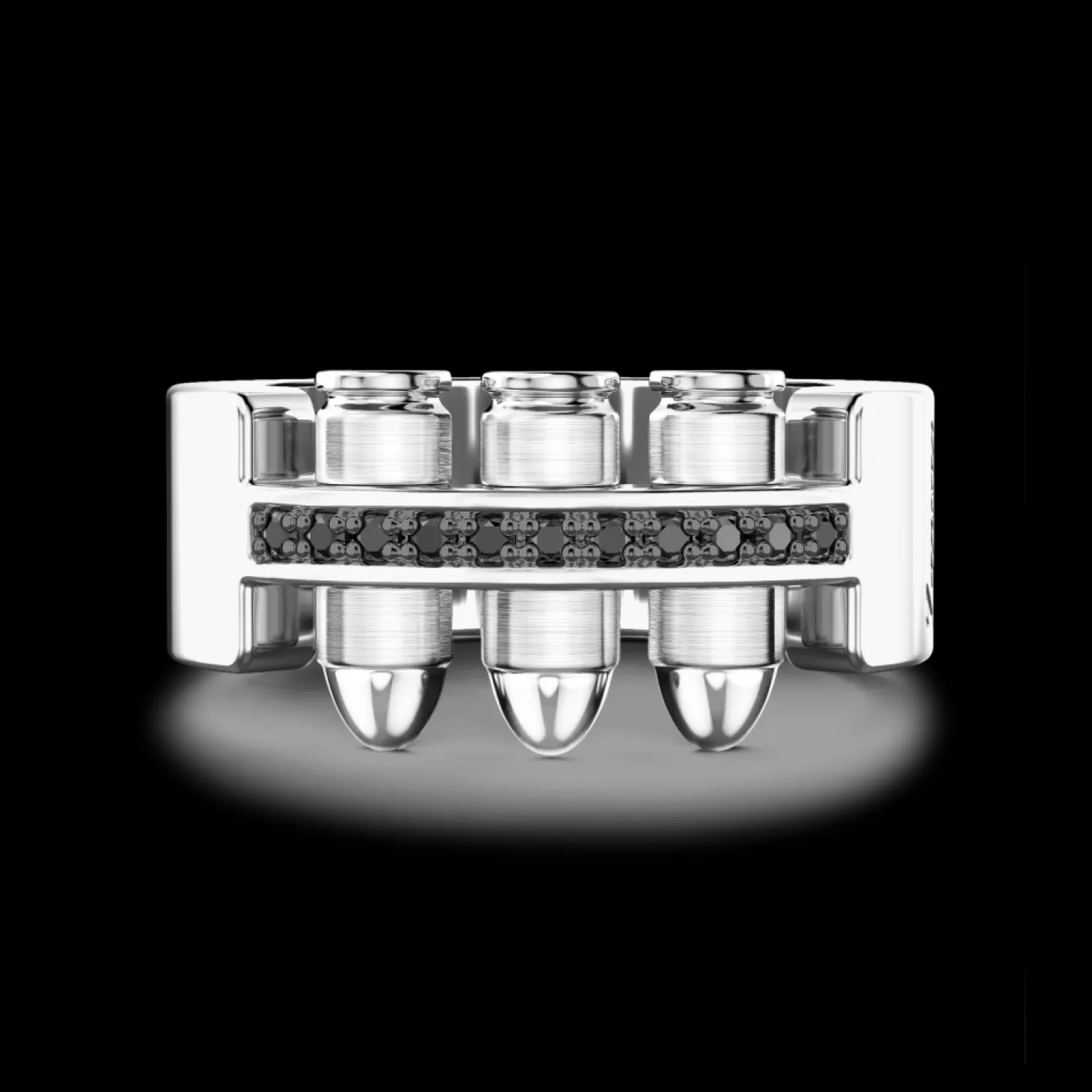 Zancan Gioielli Anello Zancan In Argento A Proiettili Con Pietre Nere.> Anelli