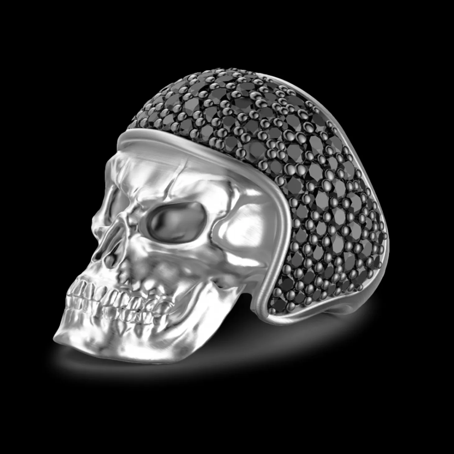 Zancan Gioielli Anello Zancan In Argento A Teschio Biker Con Pietre Nere.> Anelli