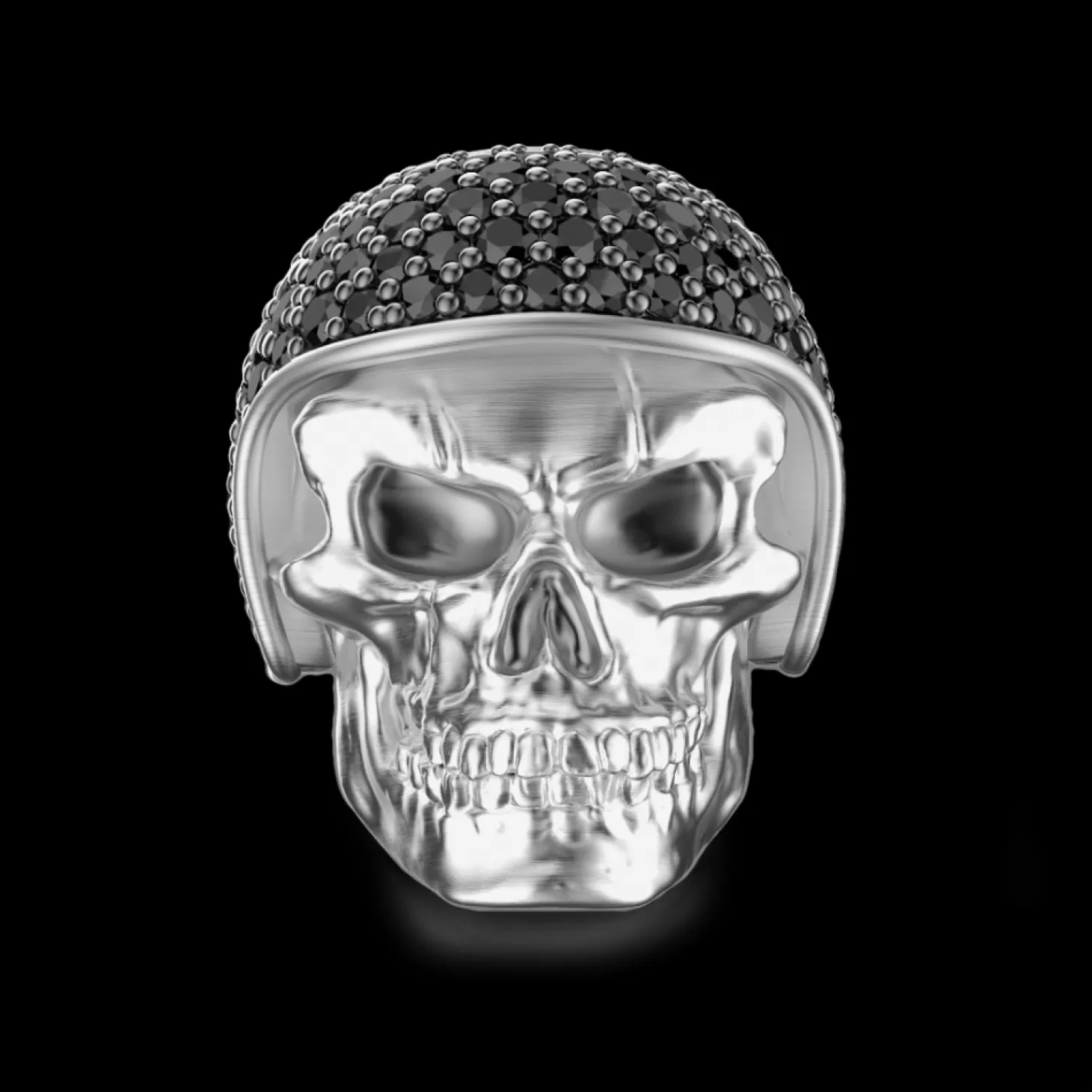 Zancan Gioielli Anello Zancan In Argento A Teschio Biker Con Pietre Nere.> Anelli