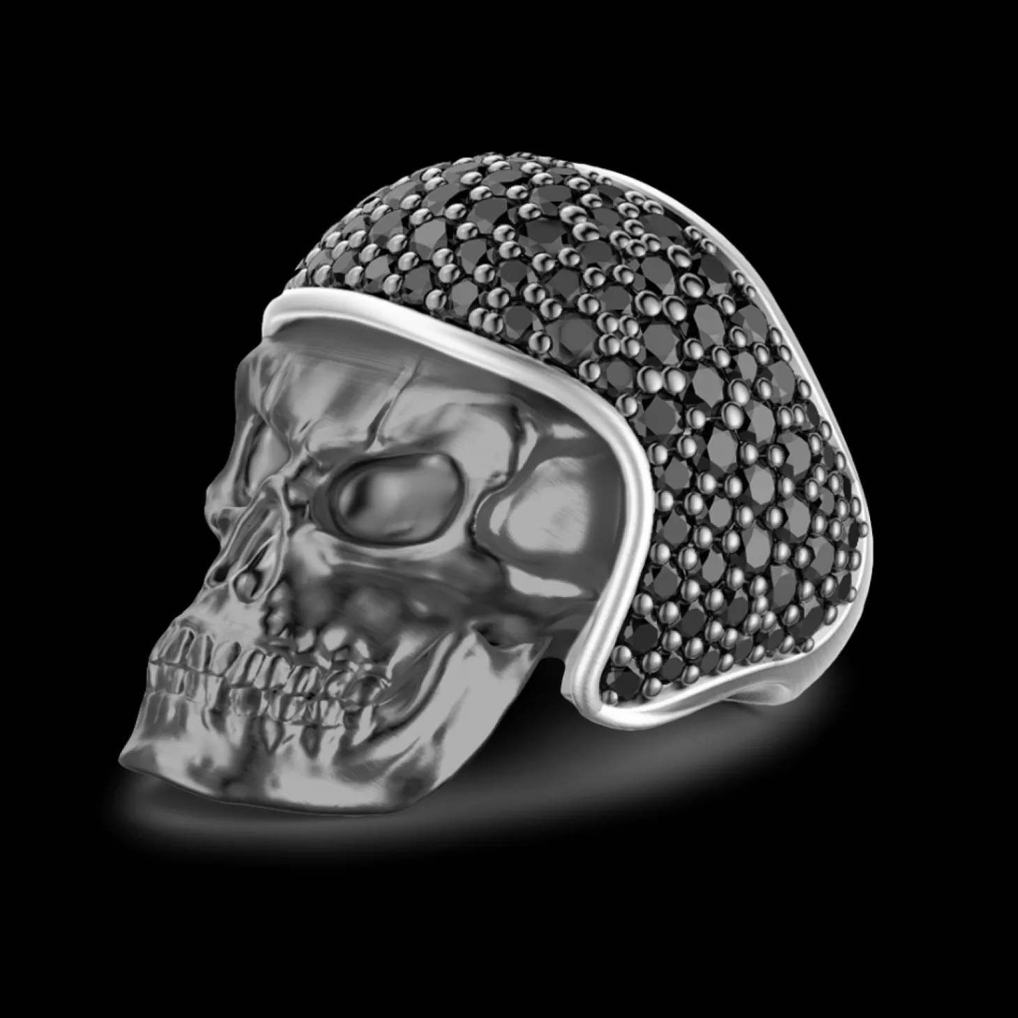 Zancan Gioielli Anello Zancan In Argento Brunito A Teschio Biker Con Pietre Nere.> Anelli