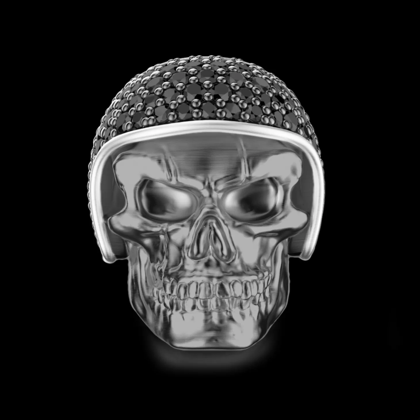 Zancan Gioielli Anello Zancan In Argento Brunito A Teschio Biker Con Pietre Nere.> Anelli