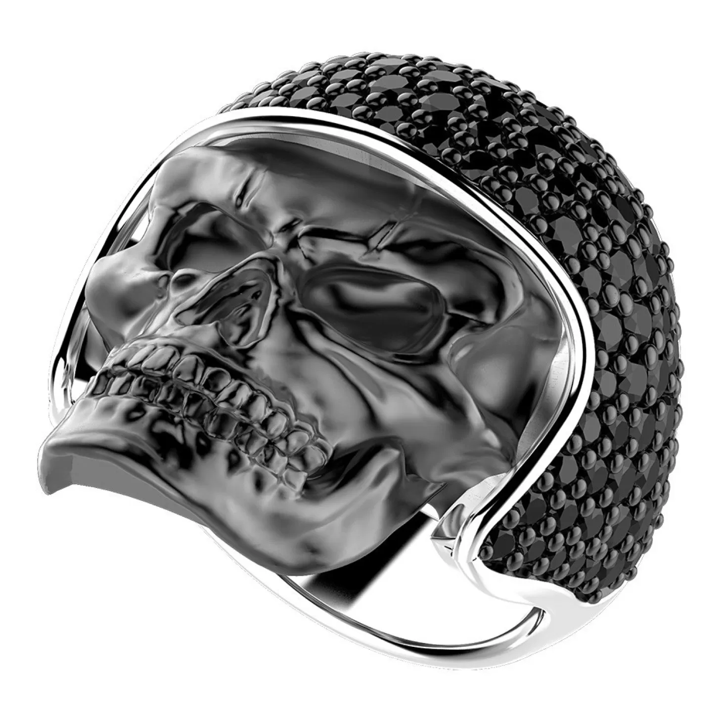 Zancan Gioielli Anello Zancan In Argento Brunito A Teschio Biker Con Pietre Nere.> Anelli