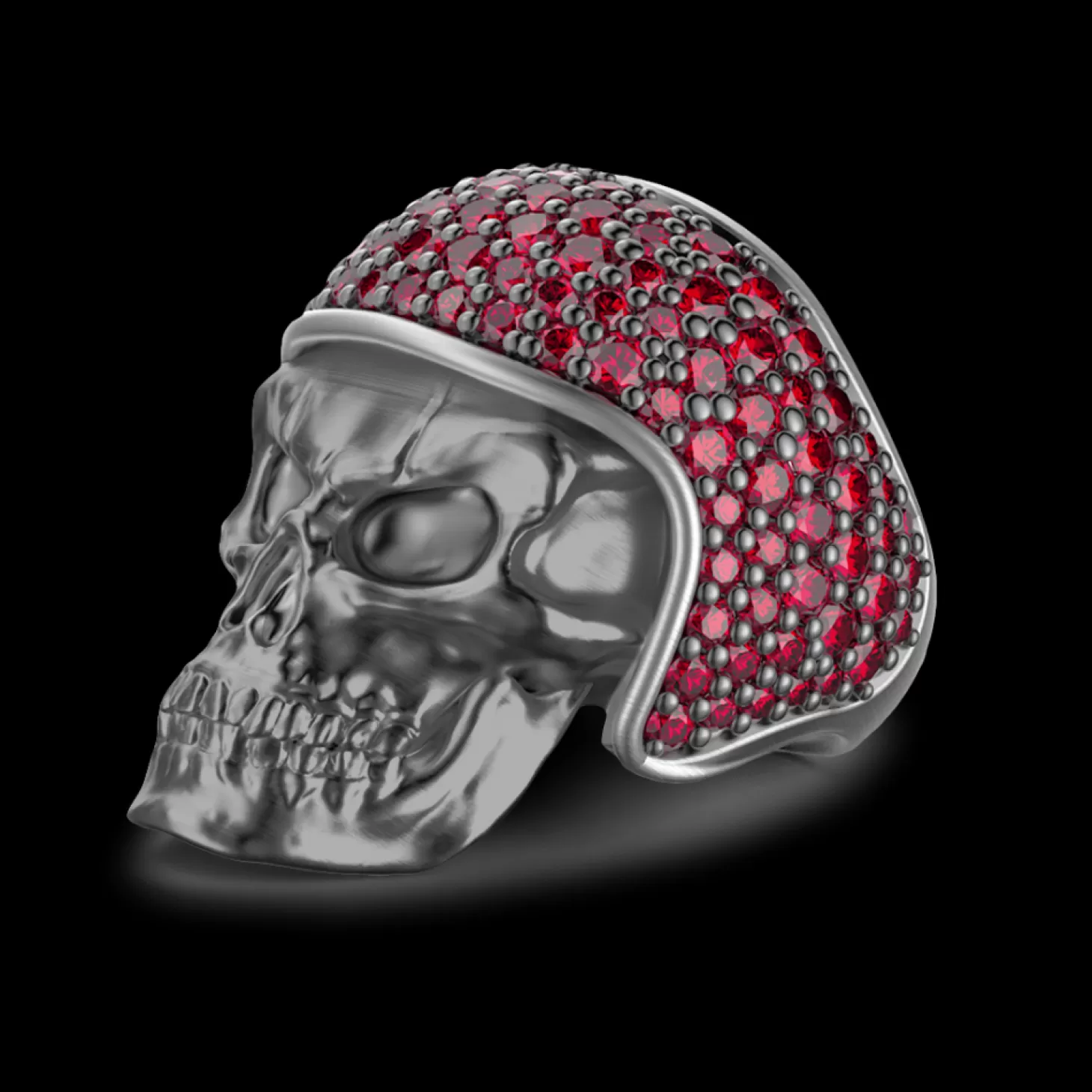 Zancan Gioielli Anello Zancan In Argento Brunito A Teschio Biker Con Pietre Rosse.> Anelli