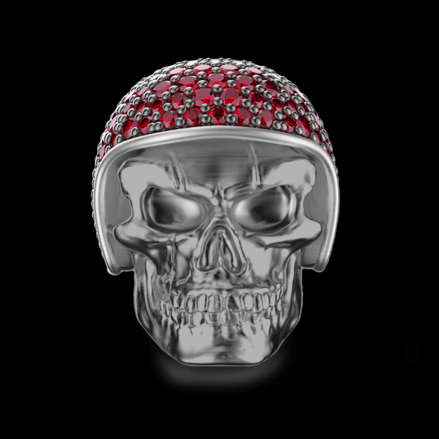 Zancan Gioielli Anello Zancan In Argento Brunito A Teschio Biker Con Pietre Rosse.> Anelli
