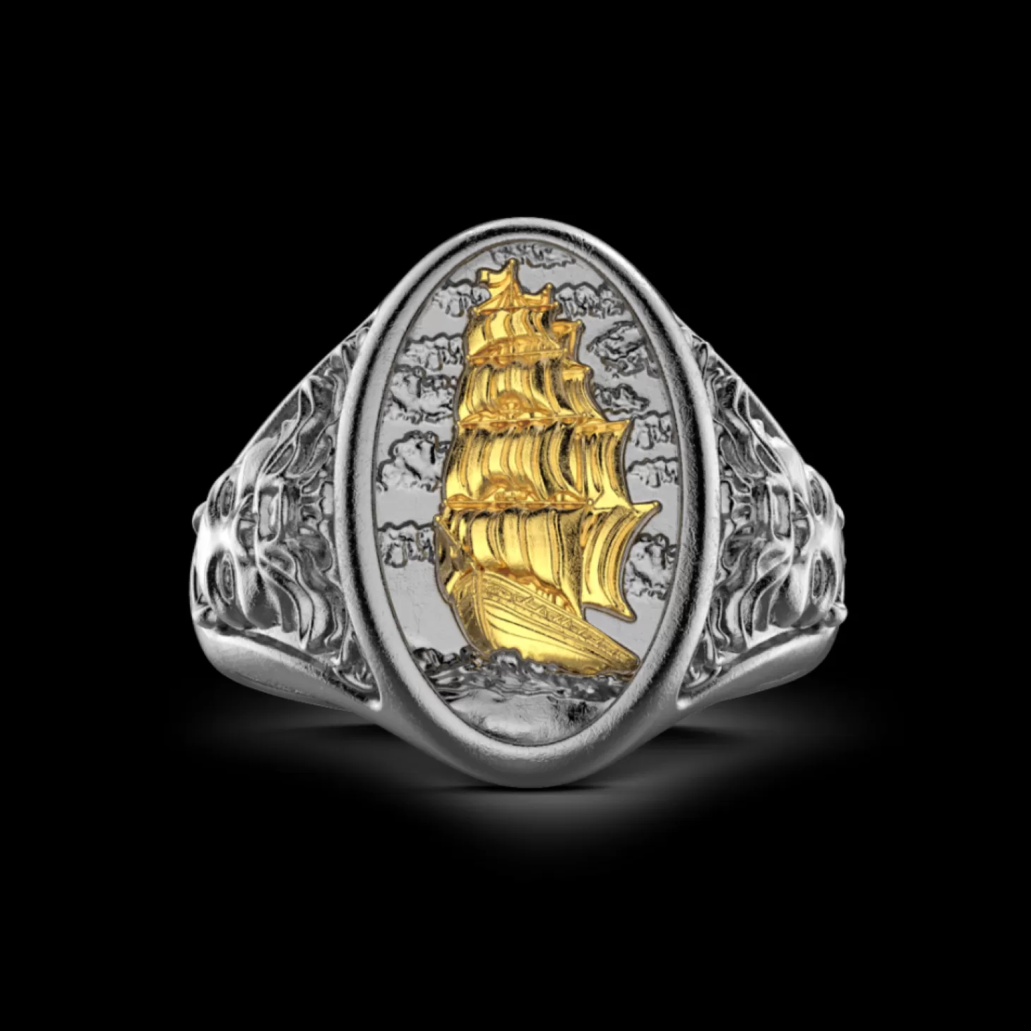 Zancan Gioielli Anello Zancan In Argento Brunito Con Veliero.> Anelli