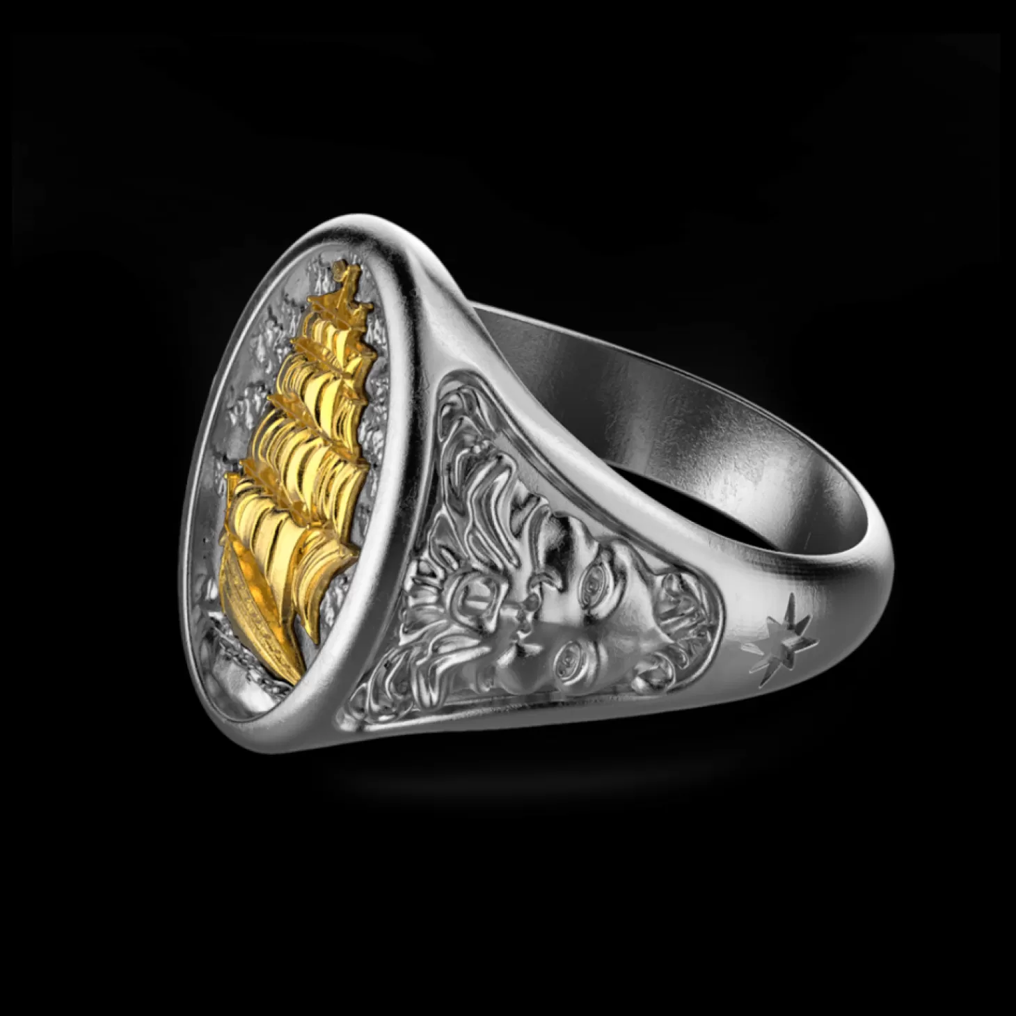 Zancan Gioielli Anello Zancan In Argento Brunito Con Veliero.> Anelli