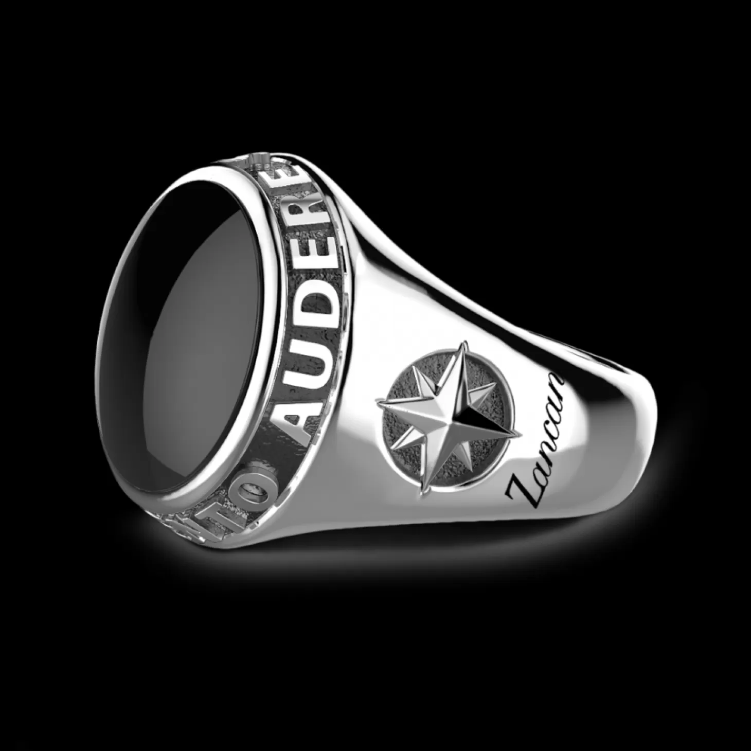 Zancan Gioielli Anello Zancan In Argento Con Onice Nera E Scritta In Latino.> Anelli