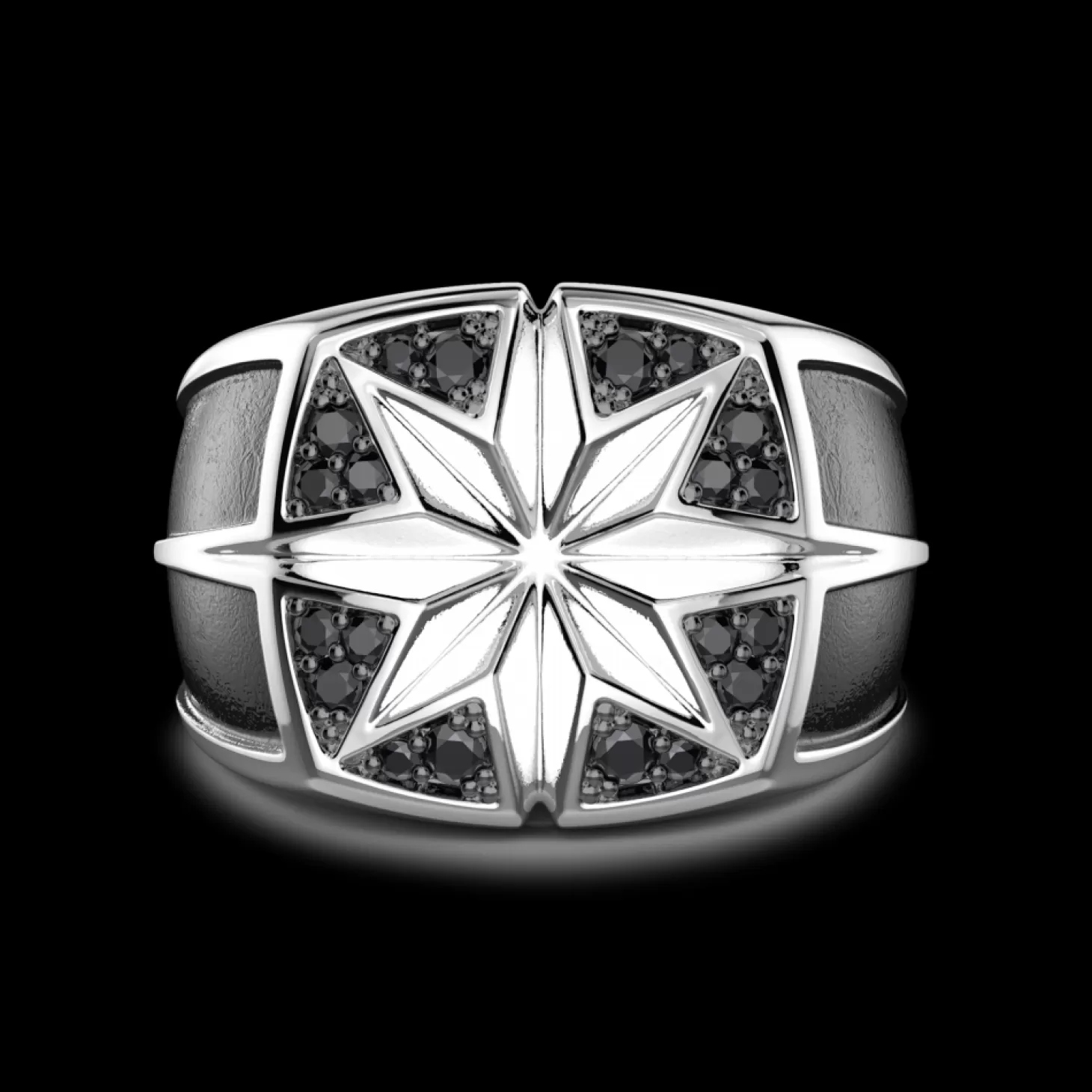 Zancan Gioielli Anello Zancan In Argento Con Rosa Dei Venti Incisa E Pietre Nere.> Anelli