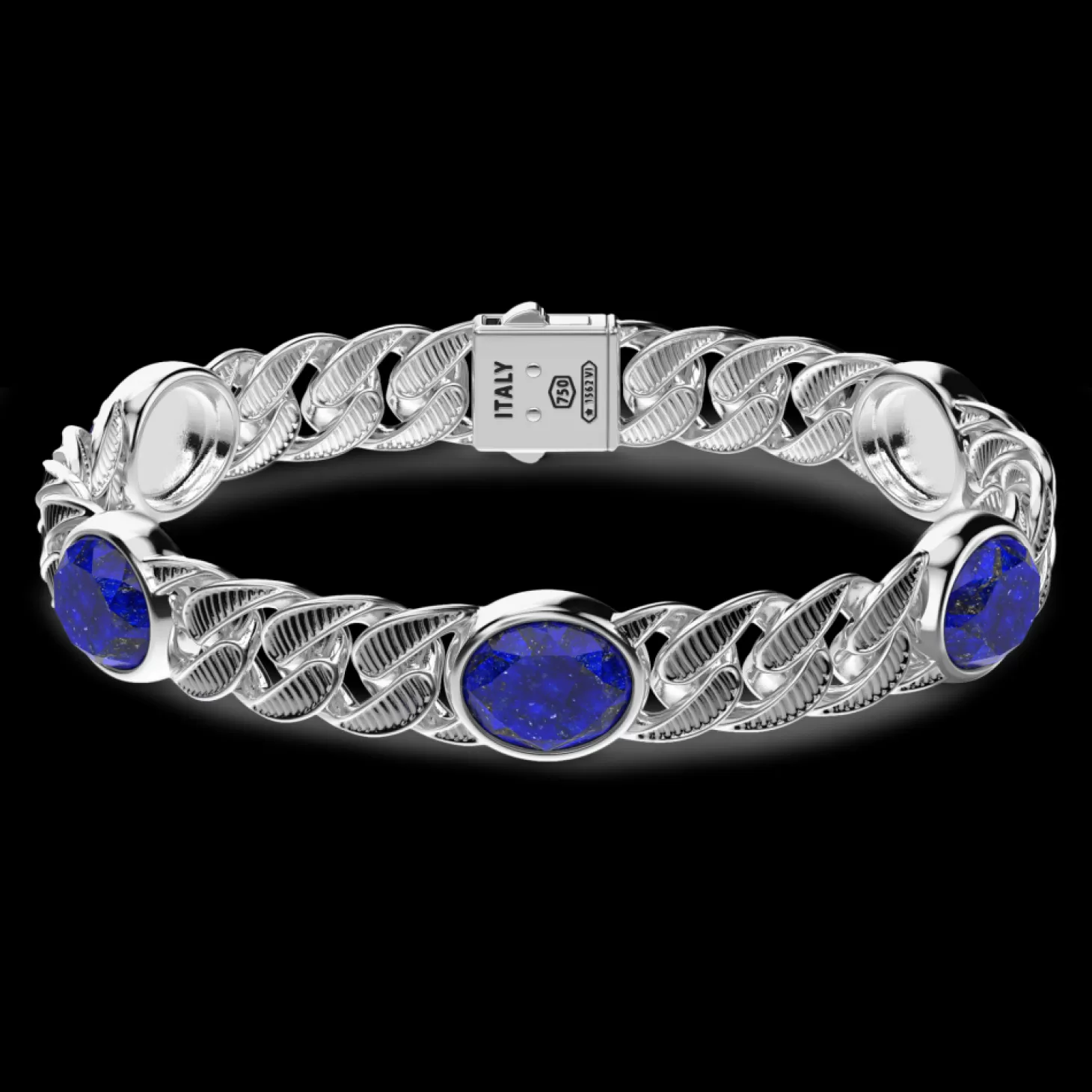 Zancan Gioielli Bracciale A Grumetta Zancan In Argento Con Finitura Striata In Nero E Pietre Blu.> Bracciali