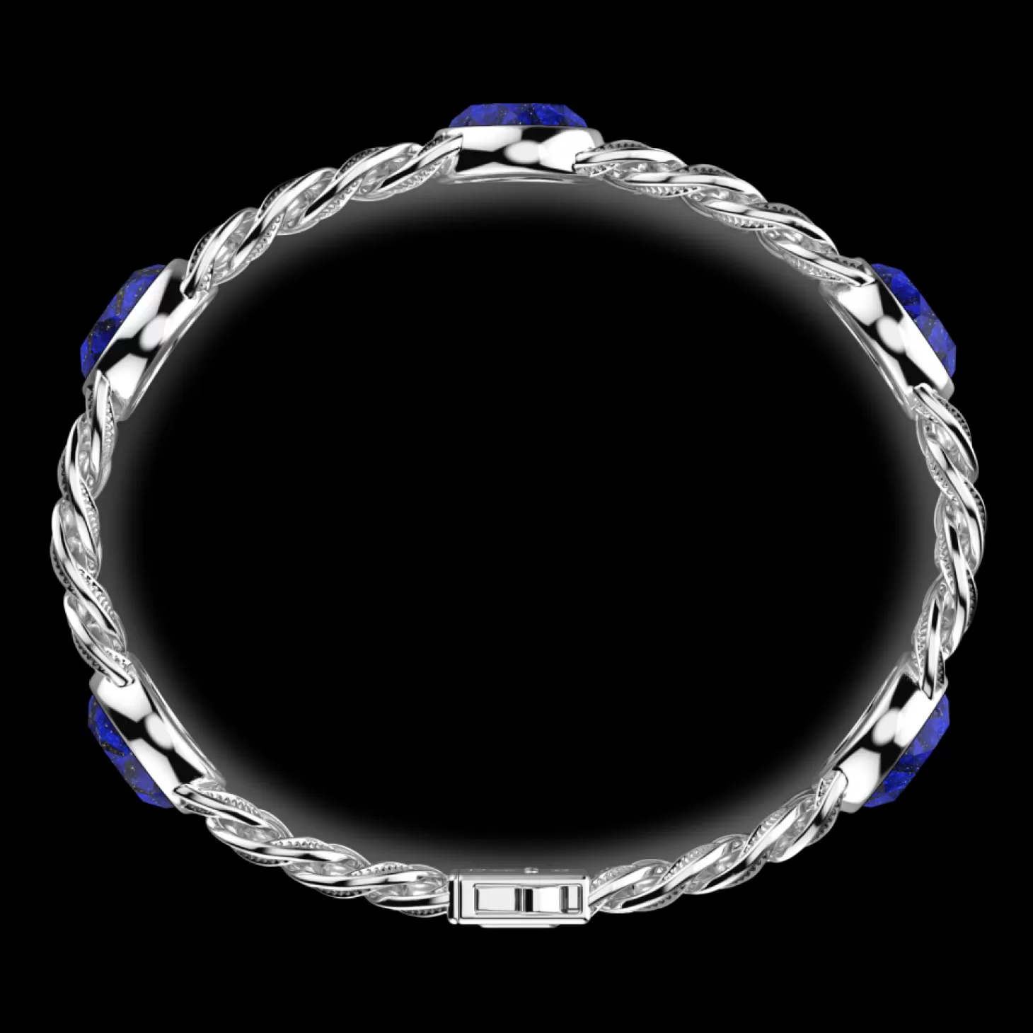 Zancan Gioielli Bracciale A Grumetta Zancan In Argento Con Finitura Striata In Nero E Pietre Blu.> Bracciali