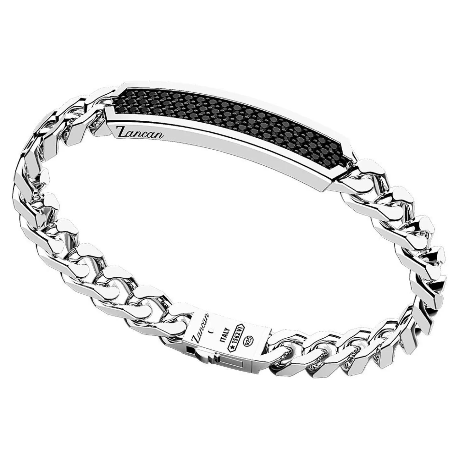 Zancan Gioielli Bracciale A Grumetta Zancan In Argento Con Targa E Pietre Nere.> Bracciali