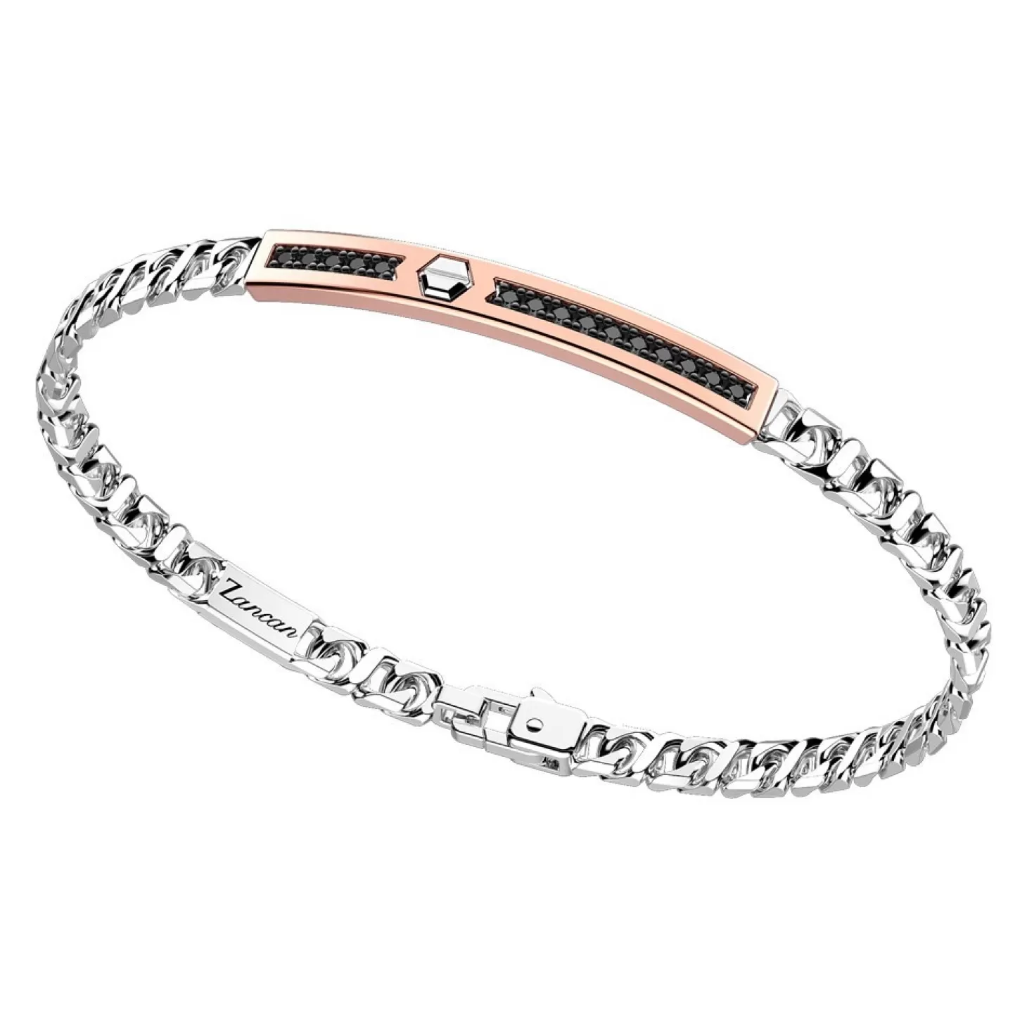 Zancan Gioielli Bracciale A Grumetta Zancan In Argento Con Targa Ed Inserti In Oro Rosa E Pietre Nere.> Bracciali