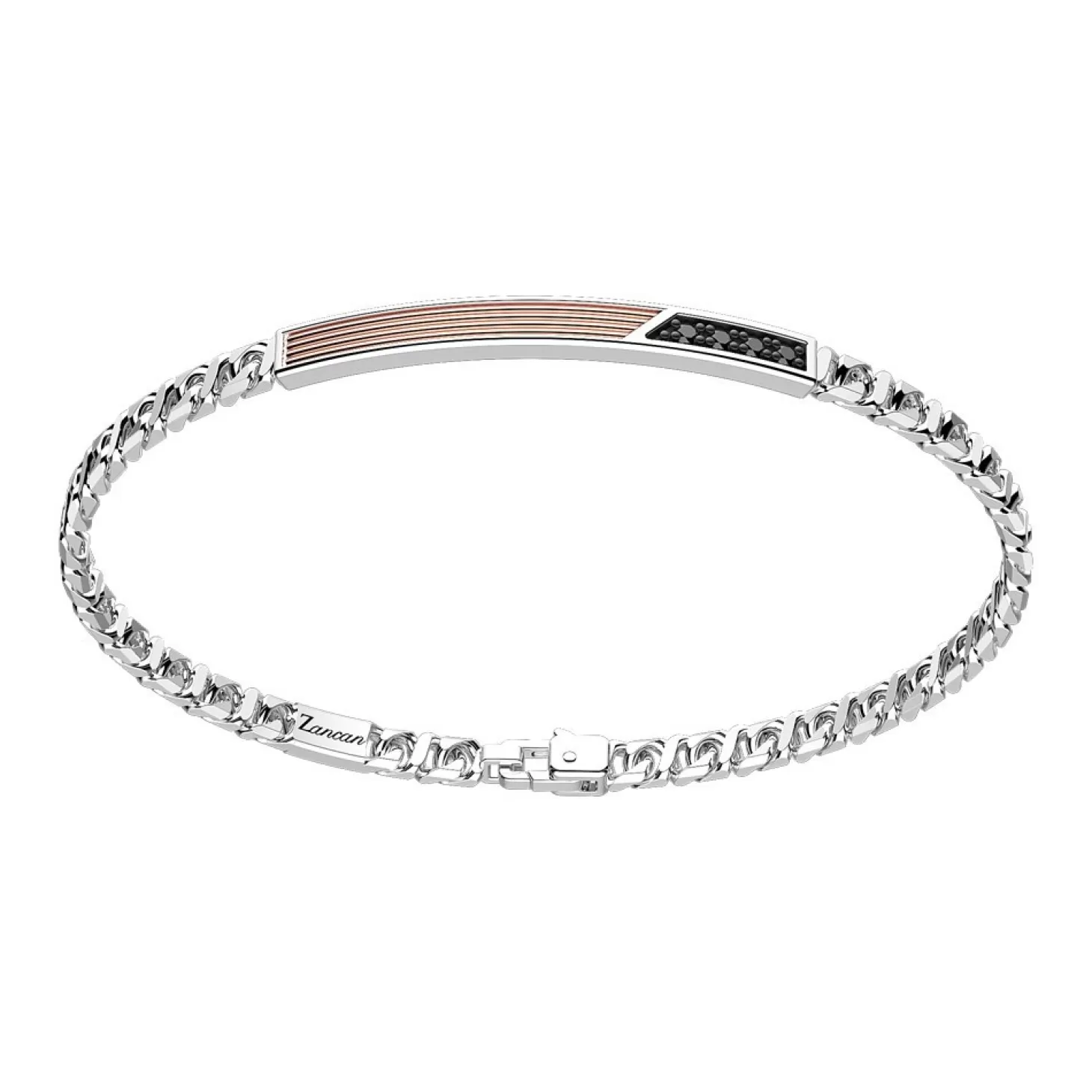 Zancan Gioielli Bracciale A Grumetta Zancan In Argento Con Targa Ed Inserti In Oro Rosa E Pietre Nere.> Bracciali