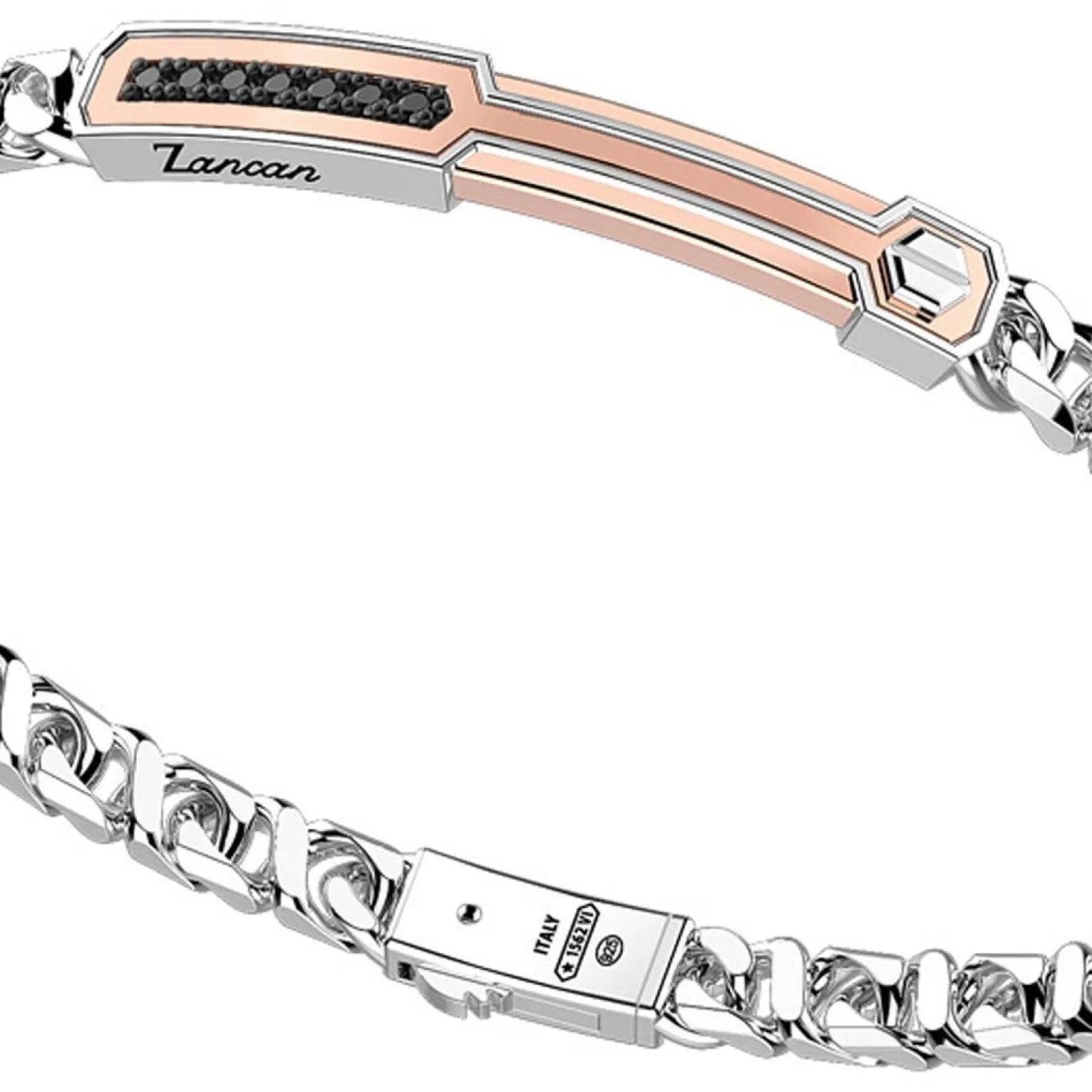 Zancan Gioielli Bracciale A Grumetta Zancan In Argento Con Targa Ed Inserti In Oro Rosa E Pietre Nere.> Bracciali