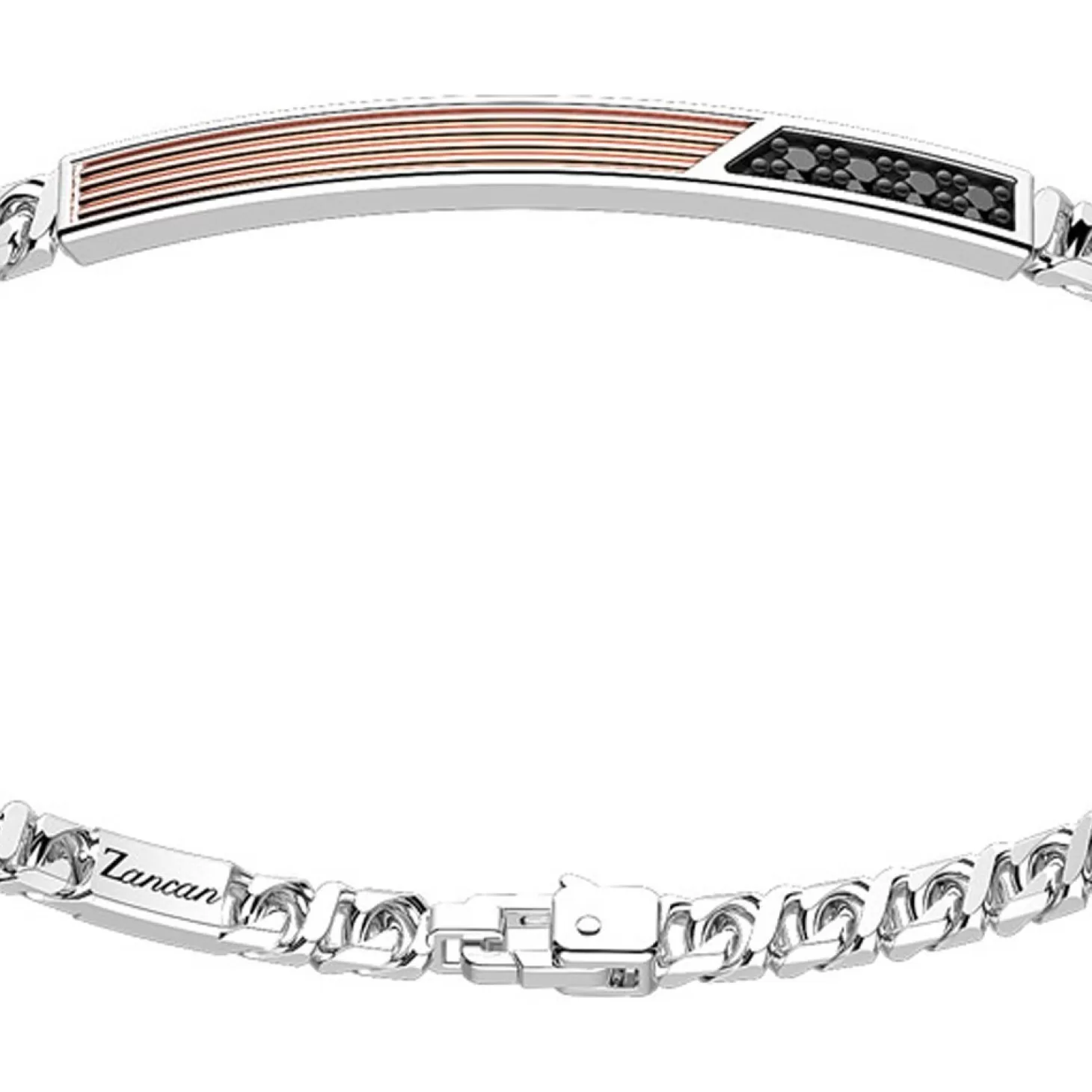 Zancan Gioielli Bracciale A Grumetta Zancan In Argento Con Targa Ed Inserti In Oro Rosa E Pietre Nere.> Bracciali