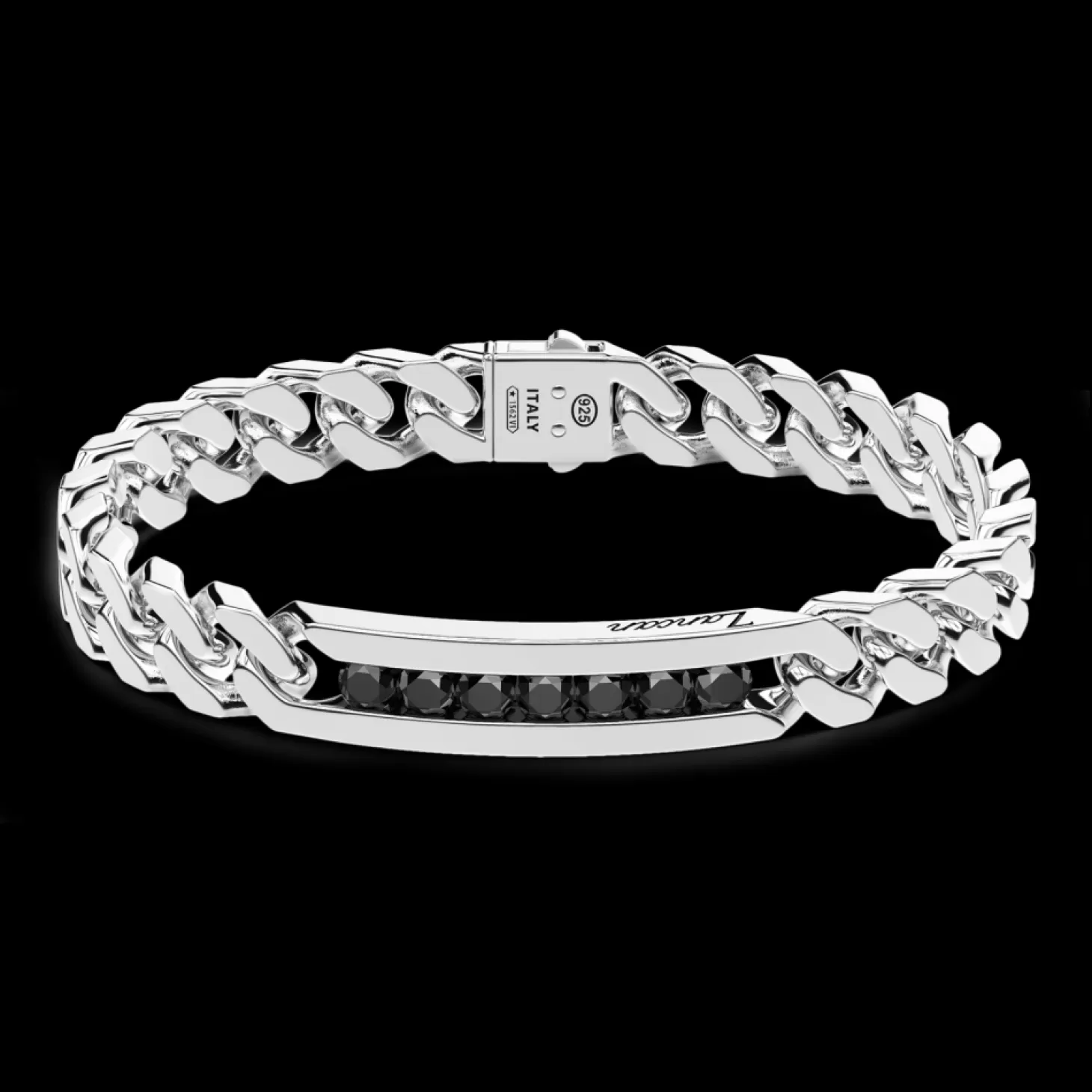 Zancan Gioielli Bracciale A Grumette Zanca In Argento Con Targa E Pietre Nere.> Bracciali
