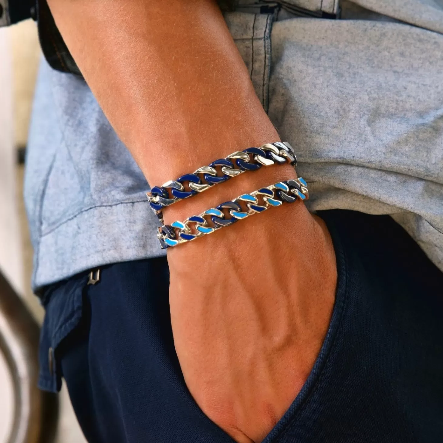 Zancan Gioielli Bracciale A Grumette Zanca In Argento E Ceramica Con Maglie Smaltate.> Bracciali