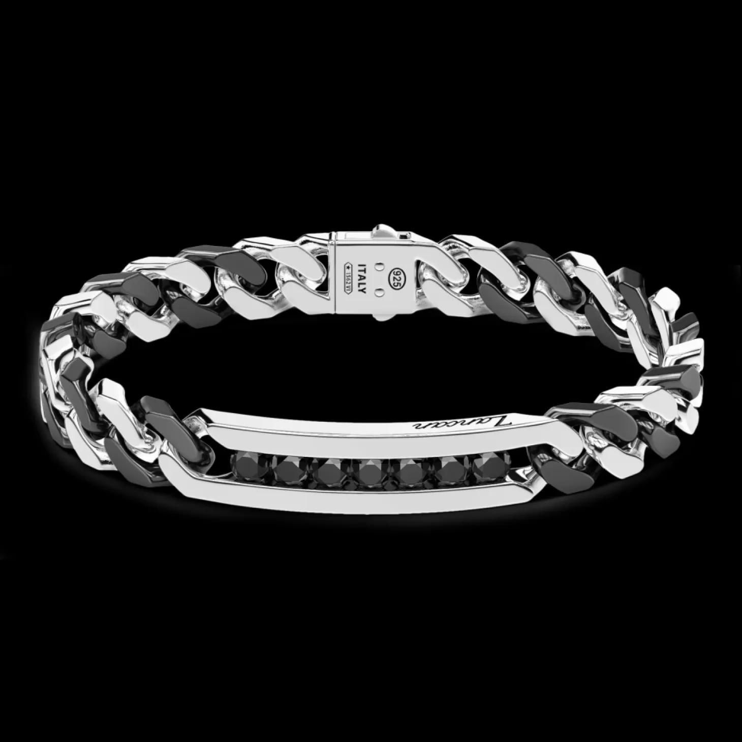 Zancan Gioielli Bracciale A Grumette Zanca In Argento E Ceramica Con Targa E Pietre Nere.> Bracciali