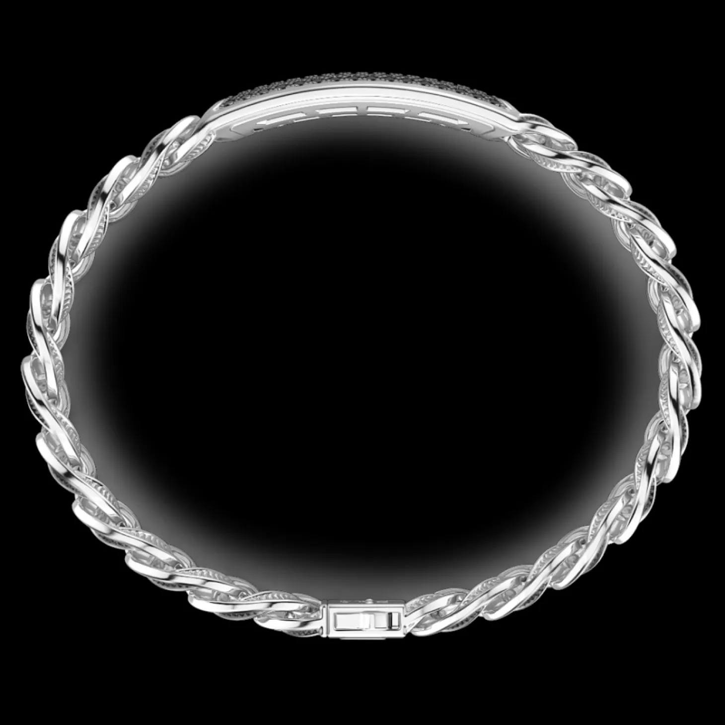 Zancan Gioielli Bracciale Grumetta Larga Zancan In Argento Con Finitura Striatae Targa Con Pietre Nere.> Bracciali