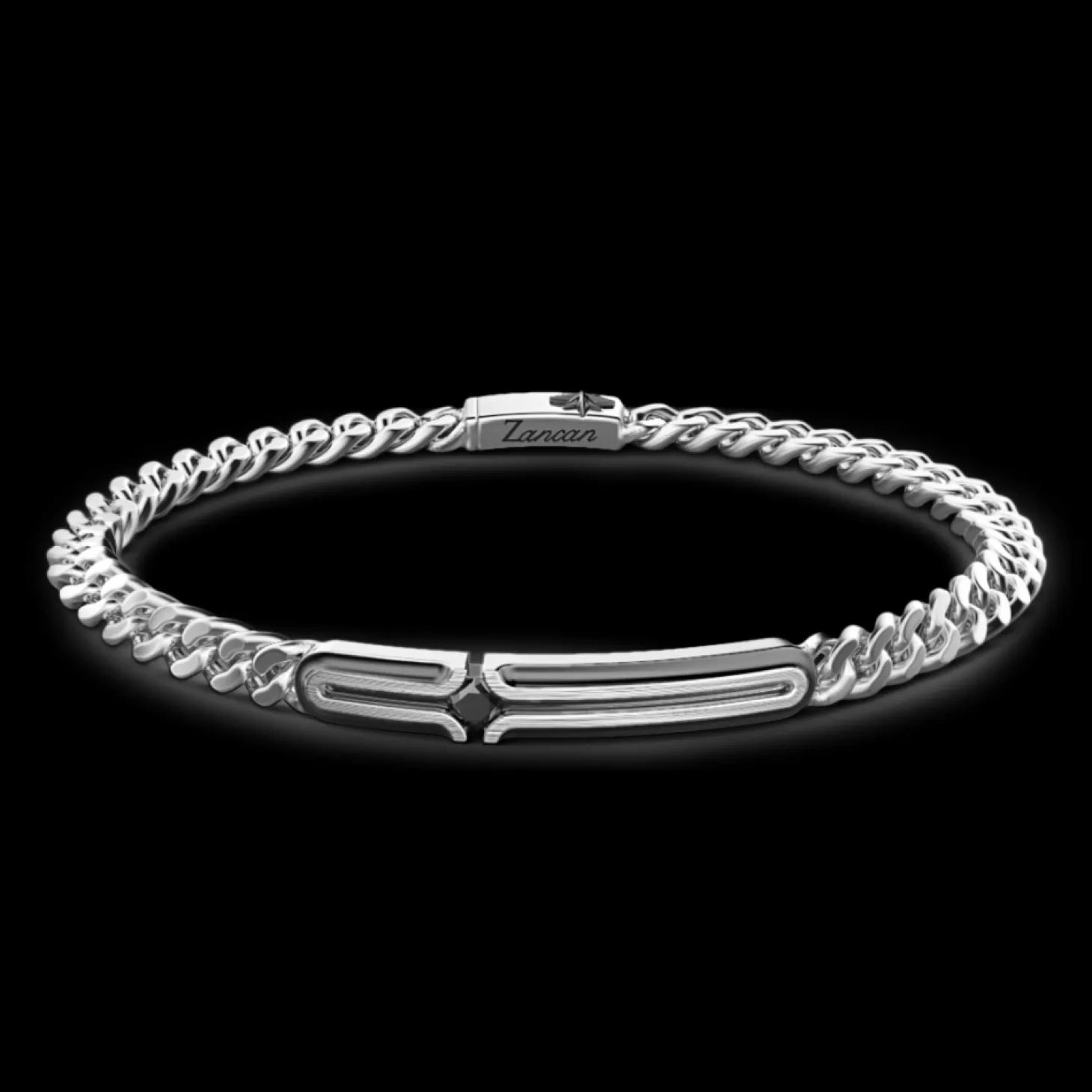 Zancan Gioielli Bracciale Grumetta Zancan In Argento Con Targa E Pietra Nera.> Bracciali