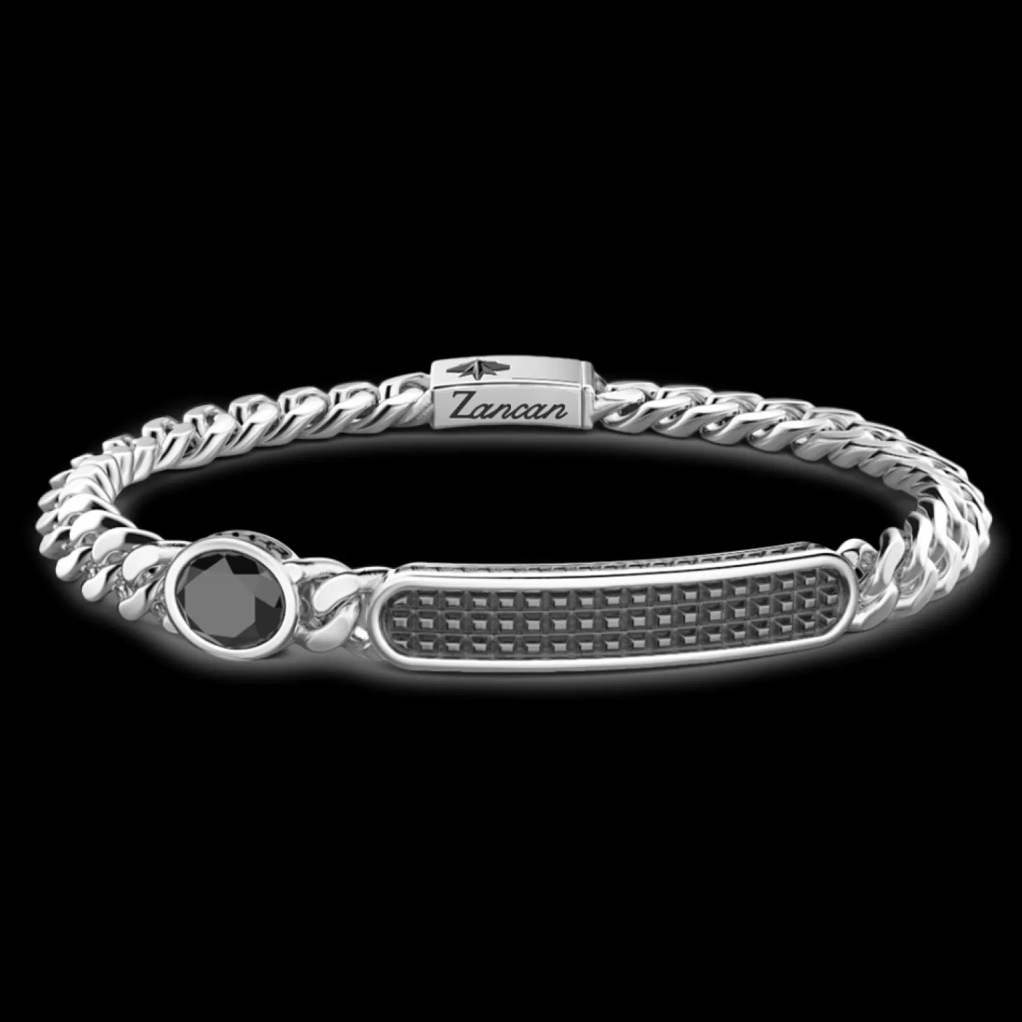 Zancan Gioielli Bracciale Grumette Zancan In Argento Con Targa E Pietra Nera.> Bracciali
