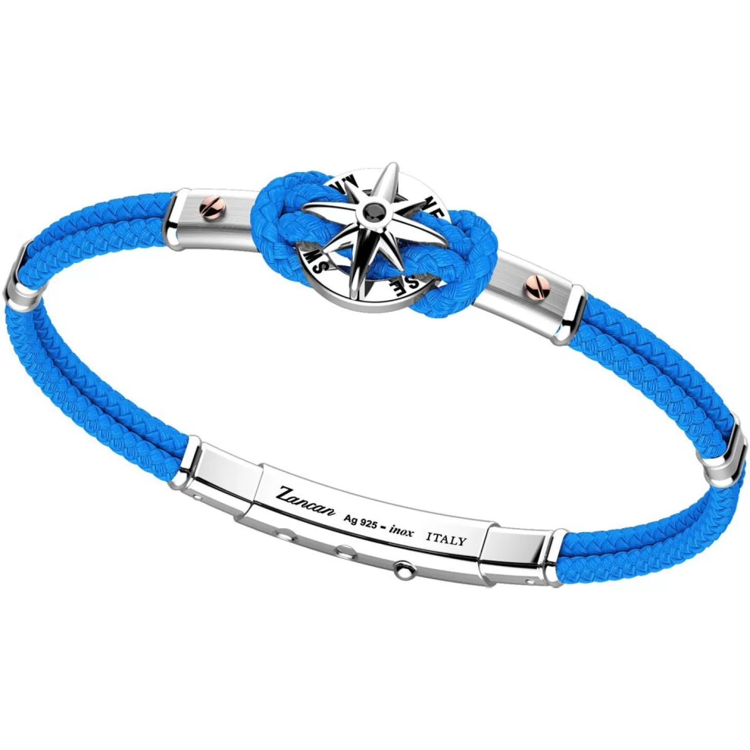 Zancan Gioielli Bracciale In Kevlar, Argento E Oro Rosa Con Rosa Dei Venti.> Bracciali