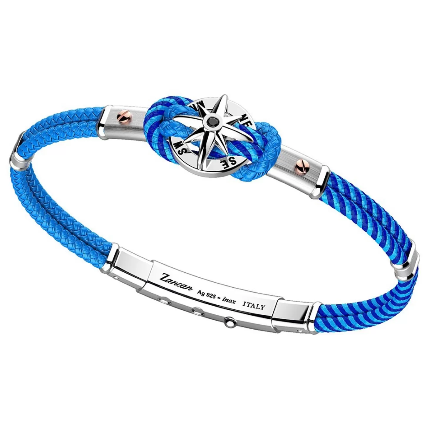 Zancan Gioielli Bracciale In Kevlar Bicolore, Argento E Oro Rosa Con Rosa Dei Venti.> Bracciali