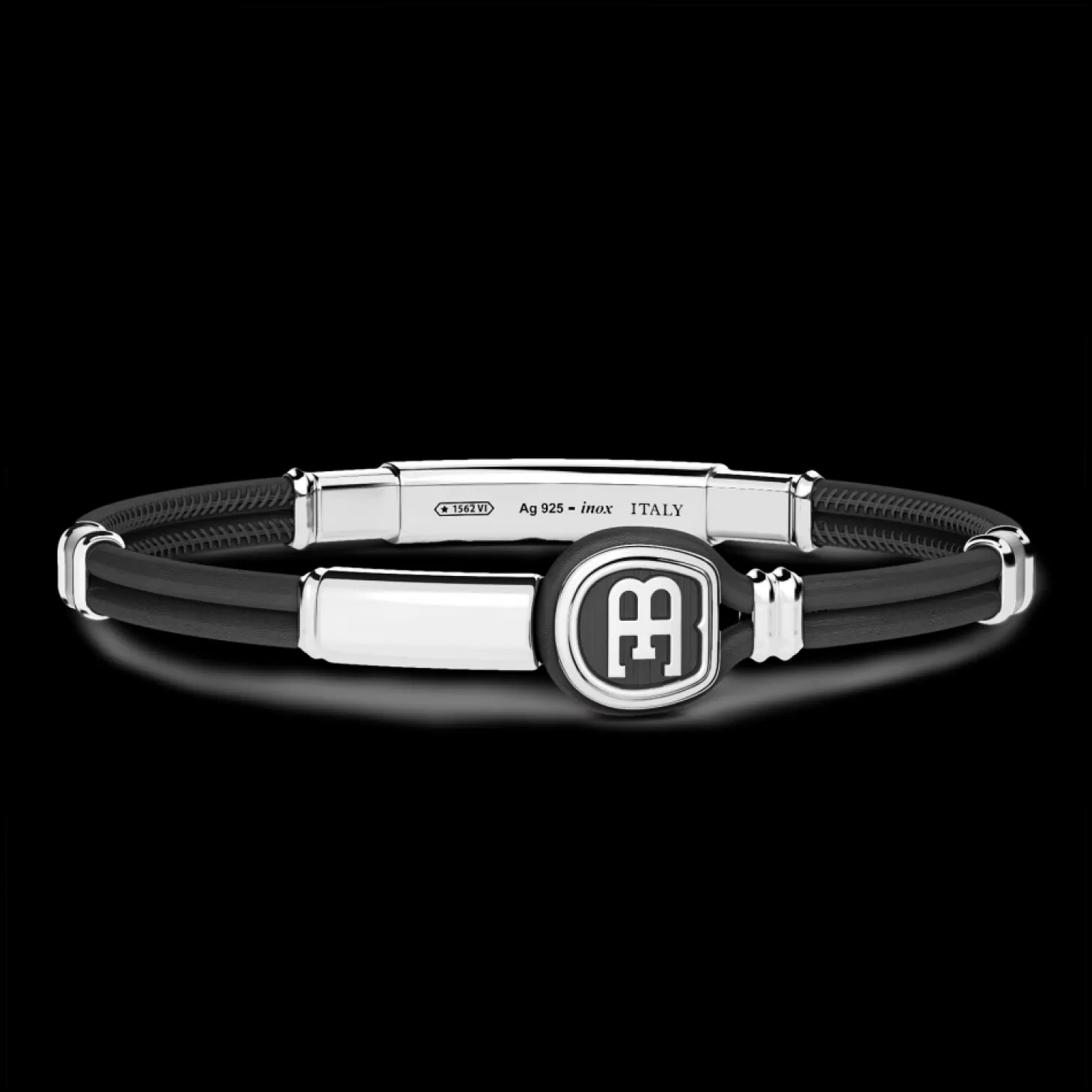Zancan Gioielli Bracciale In Pelle Con Targa E Logo Bugatti Argento.> Bracciali