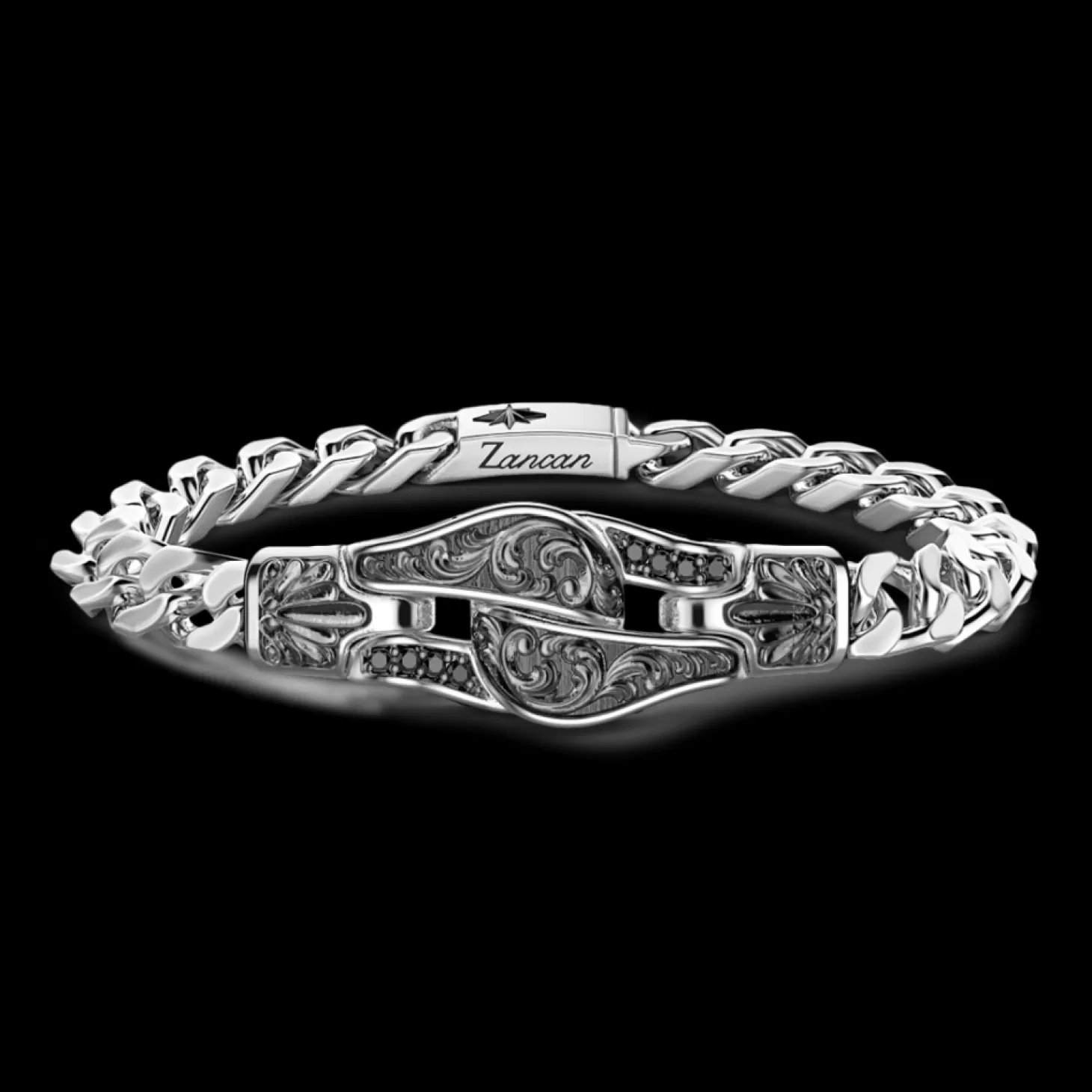 Zancan Gioielli Bracciale Zancan In Argento A Grumetta Con Fibia E Pietre Nere.> Bracciali