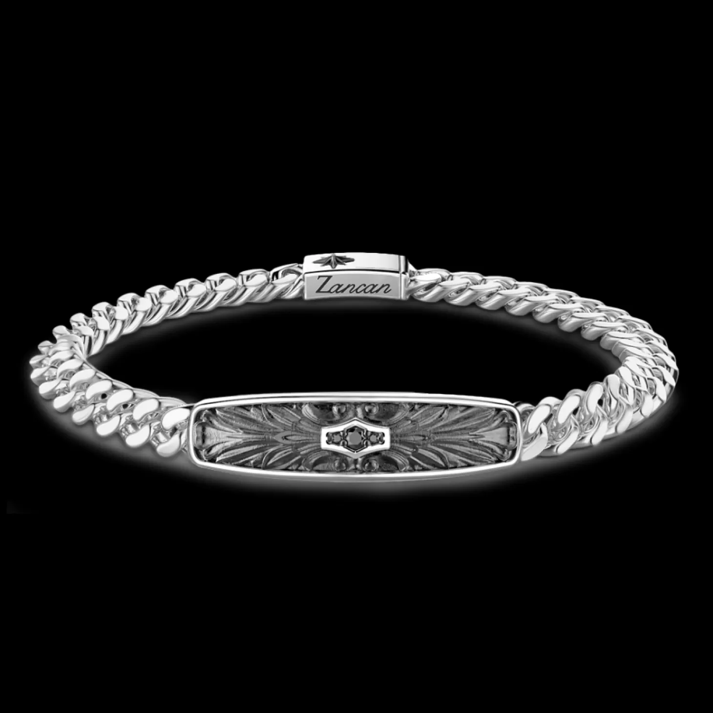 Zancan Gioielli Bracciale Zancan In Argento A Grumetta Con Targa E Pietre Nere.> Bracciali