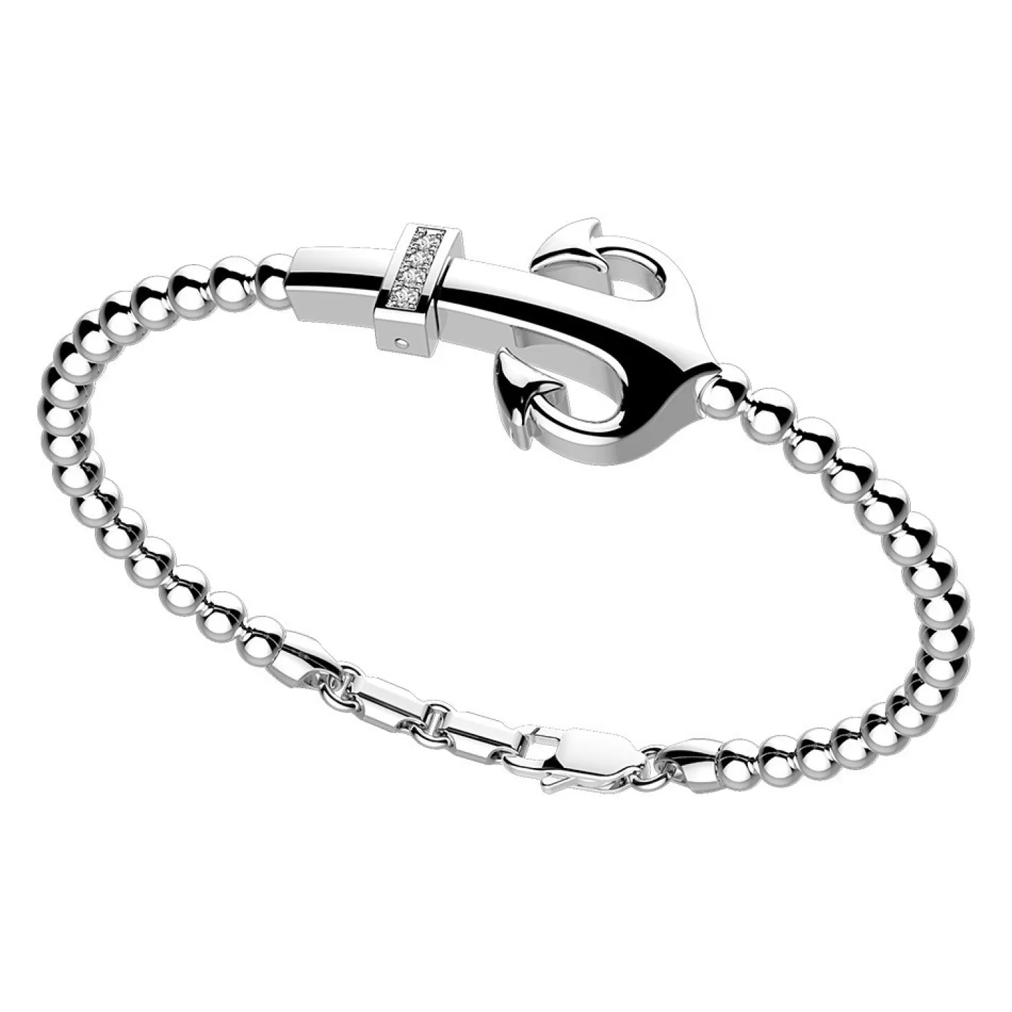 Zancan Gioielli Bracciale Zancan In Argento A Sfere Con Ancora E Pietre Bianche.> Bracciali