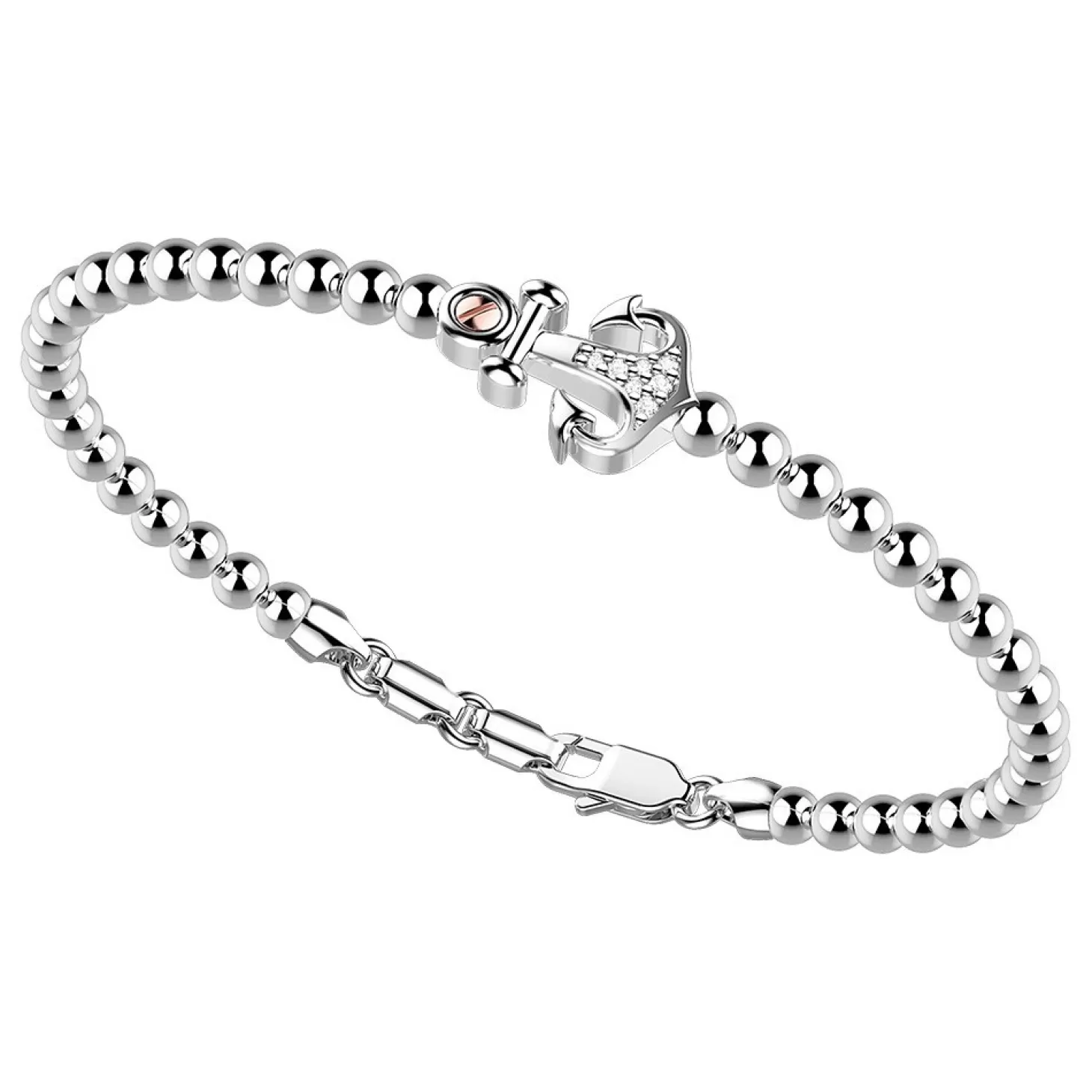Zancan Gioielli Bracciale Zancan In Argento A Sfere Con Ancora E Pietre Bianche.> Bracciali