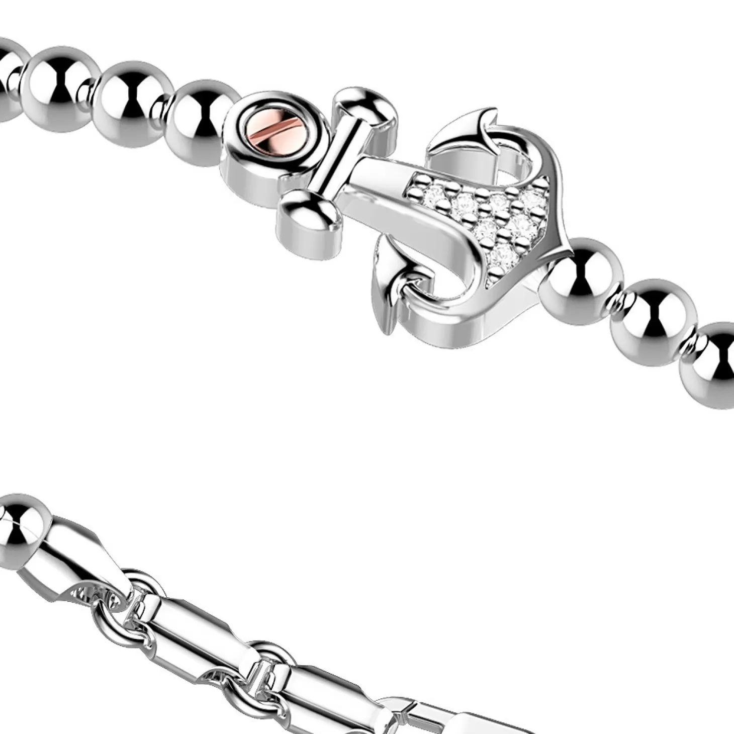 Zancan Gioielli Bracciale Zancan In Argento A Sfere Con Ancora E Pietre Bianche.> Bracciali