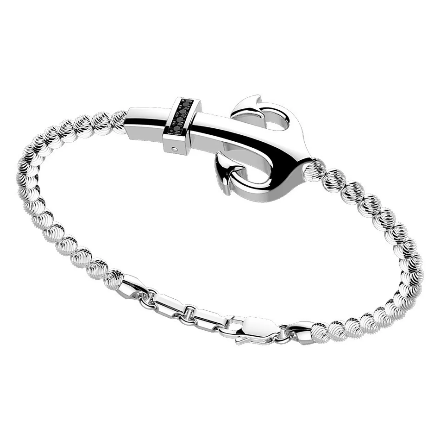 Zancan Gioielli Bracciale Zancan In Argento A Sfere Con Ancora E Pietre Nere.> Bracciali