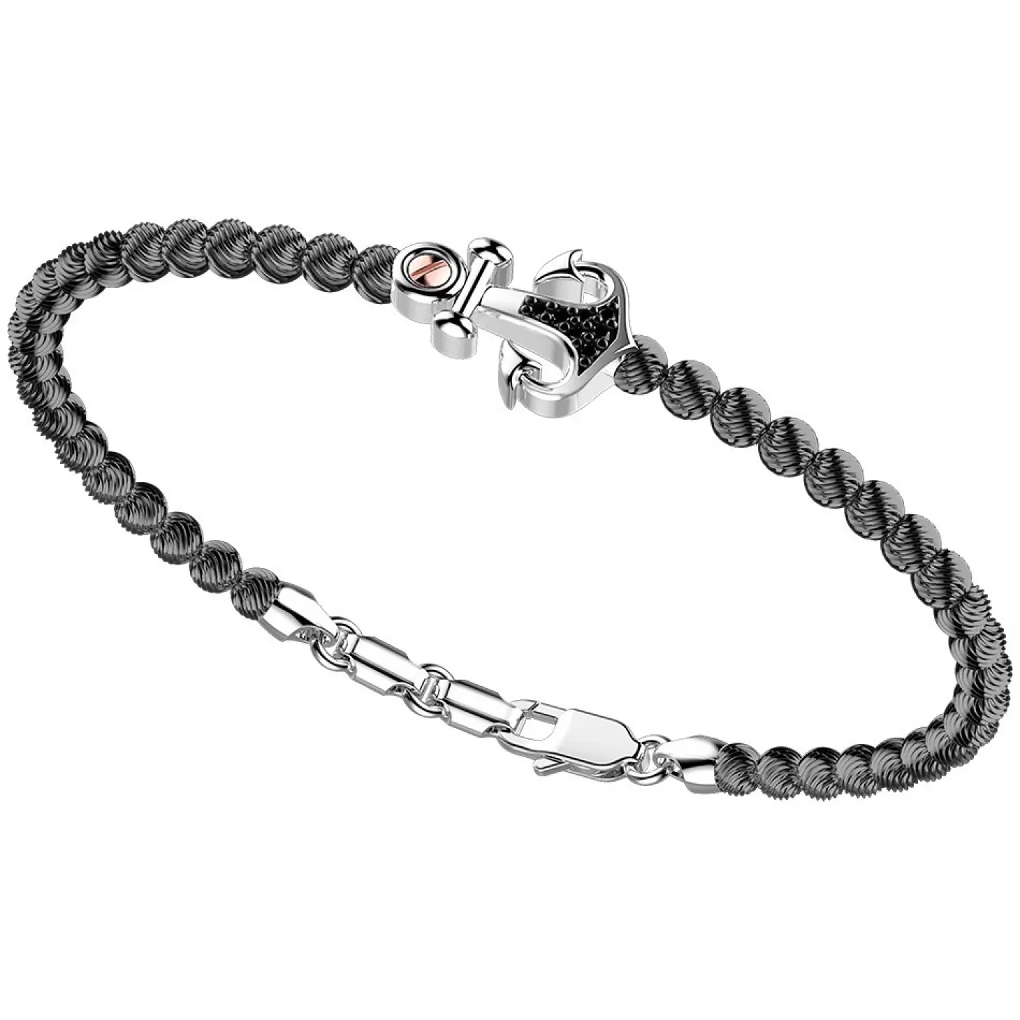 Zancan Gioielli Bracciale Zancan In Argento A Sfere Con Ancora E Pietre Nere.> Bracciali