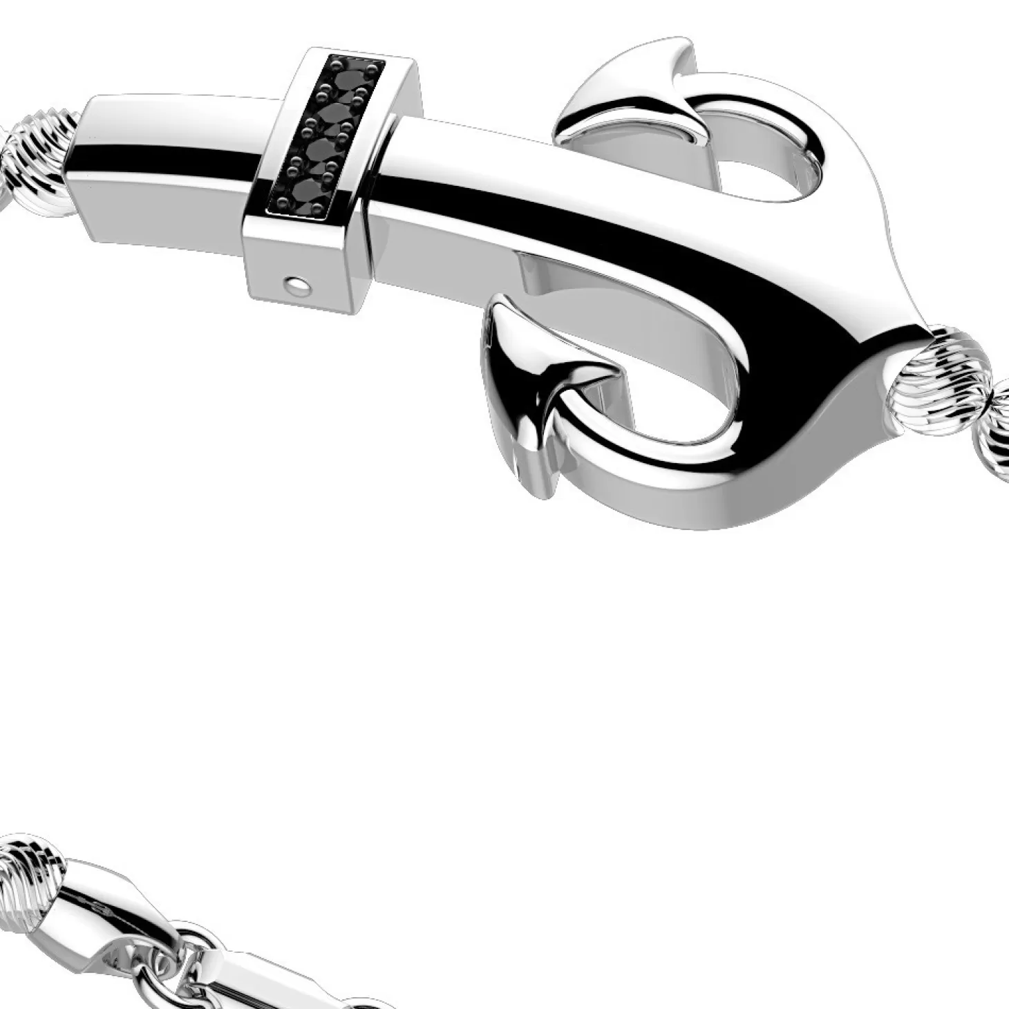 Zancan Gioielli Bracciale Zancan In Argento A Sfere Con Ancora E Pietre Nere.> Bracciali