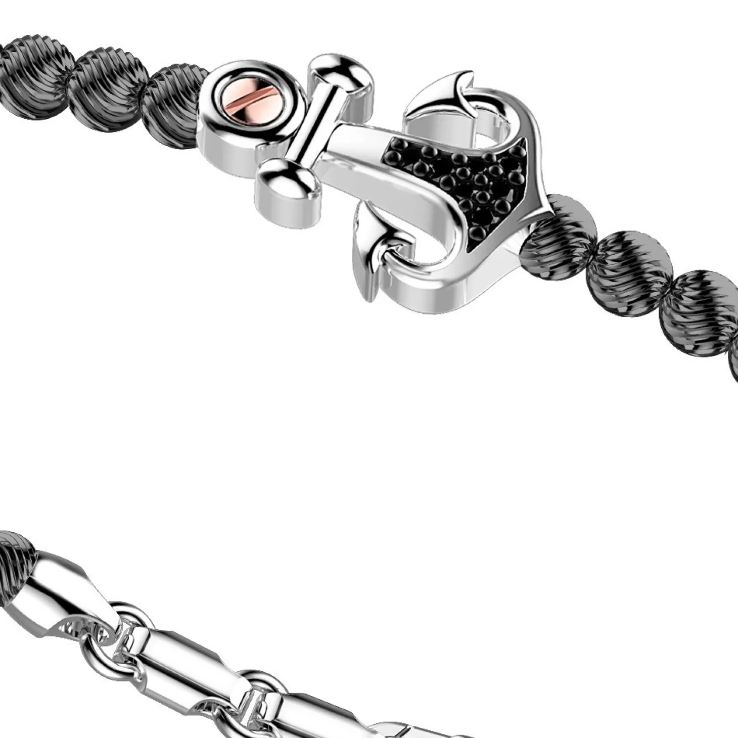 Zancan Gioielli Bracciale Zancan In Argento A Sfere Con Ancora E Pietre Nere.> Bracciali