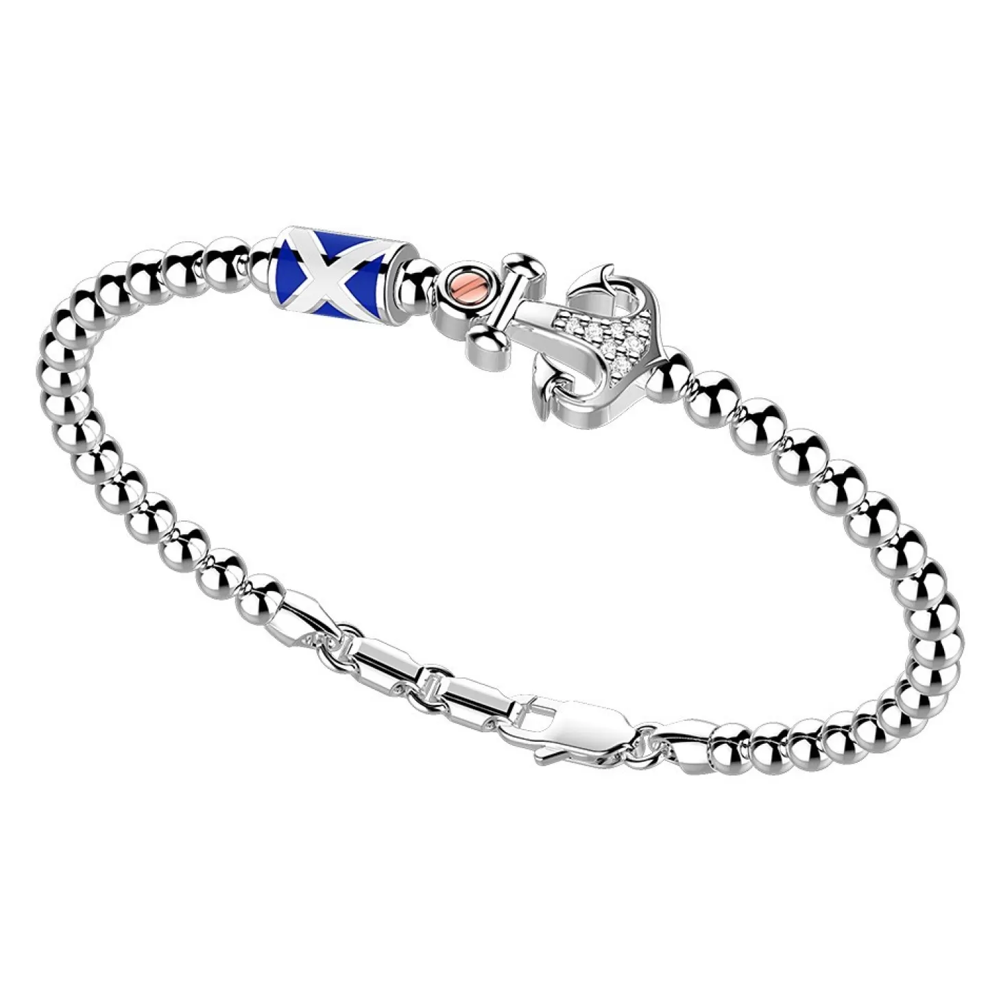 Zancan Gioielli Bracciale Zancan In Argento A Sfere Con Bandiere Nautiche E Ancora Con Pietre Bianche.> Bracciali