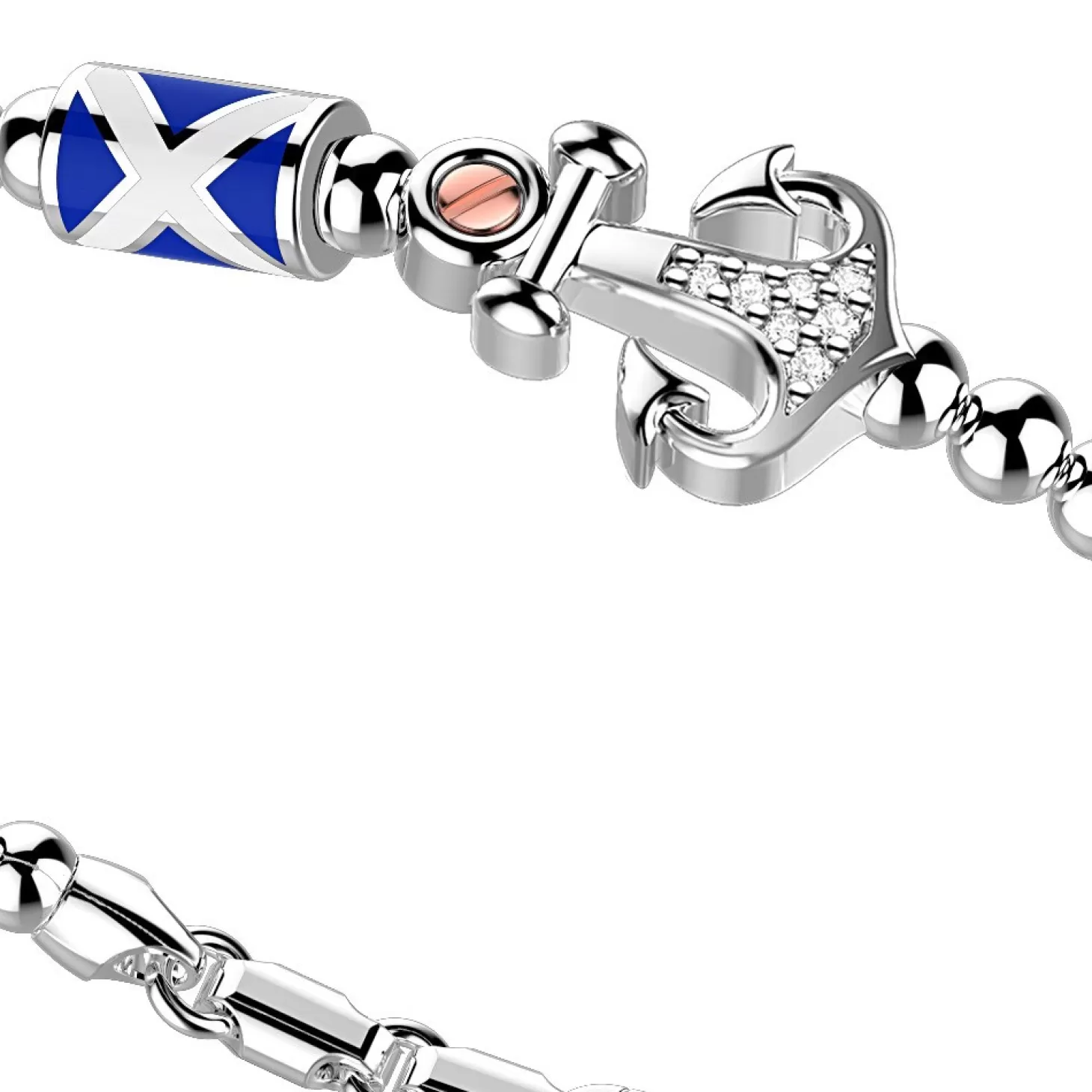 Zancan Gioielli Bracciale Zancan In Argento A Sfere Con Bandiere Nautiche E Ancora Con Pietre Bianche.> Bracciali