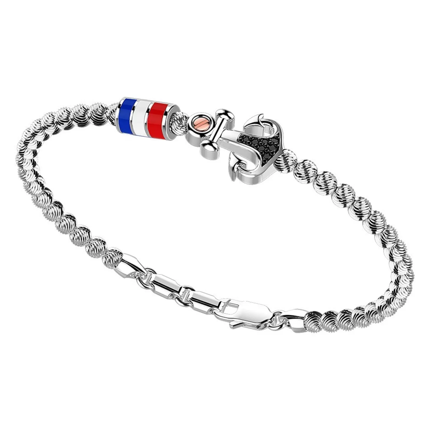 Zancan Gioielli Bracciale Zancan In Argento A Sfere Con Bandiere Nautiche E Ancora Con Pietre Nere.> Bracciali