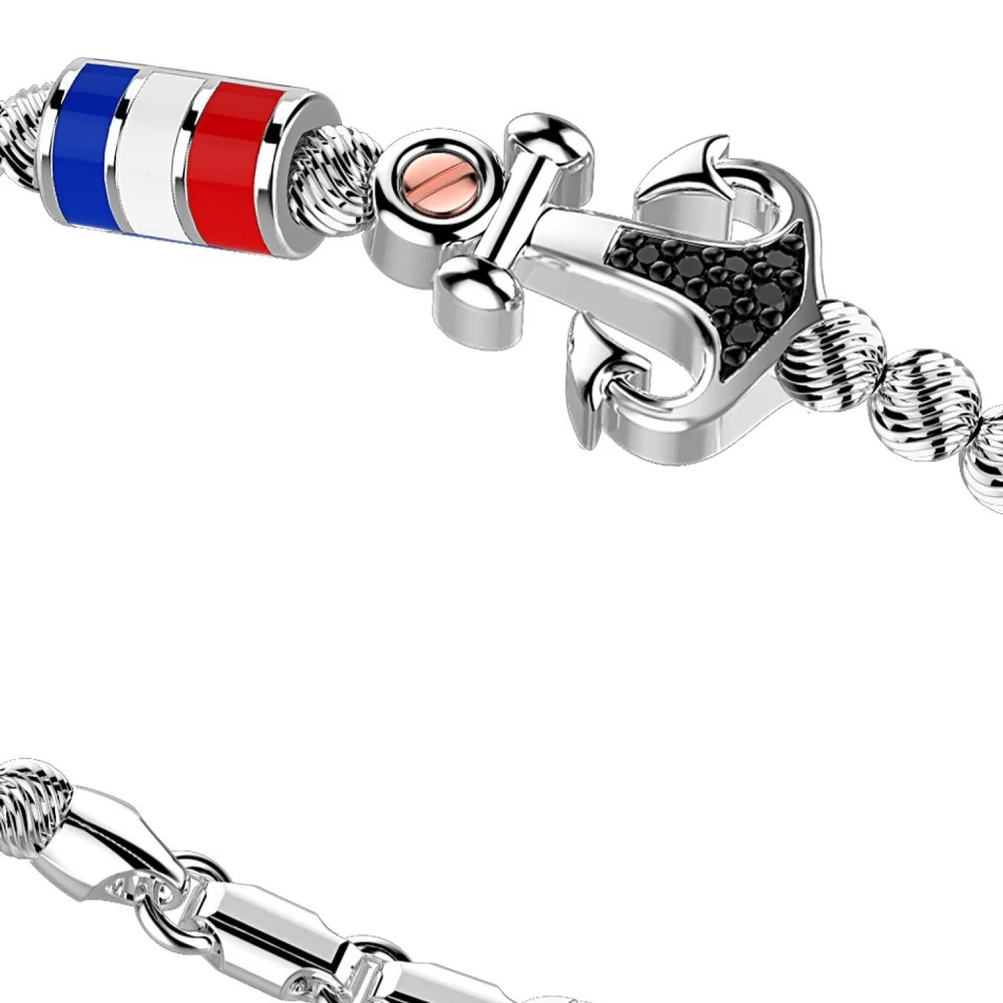 Zancan Gioielli Bracciale Zancan In Argento A Sfere Con Bandiere Nautiche E Ancora Con Pietre Nere.> Bracciali