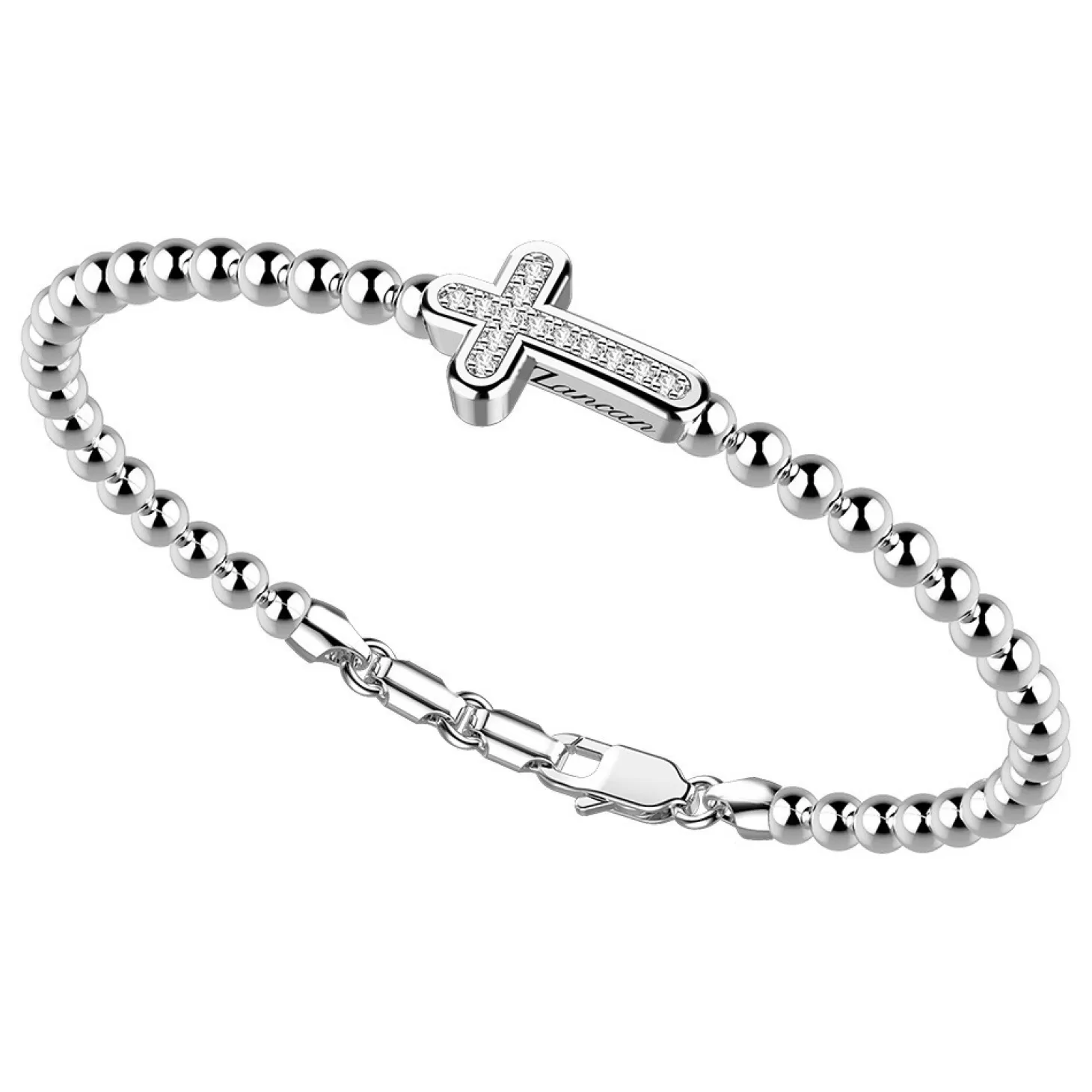 Zancan Gioielli Bracciale Zancan In Argento A Sfere Con Croce E Pietre Bianche.> Bracciali